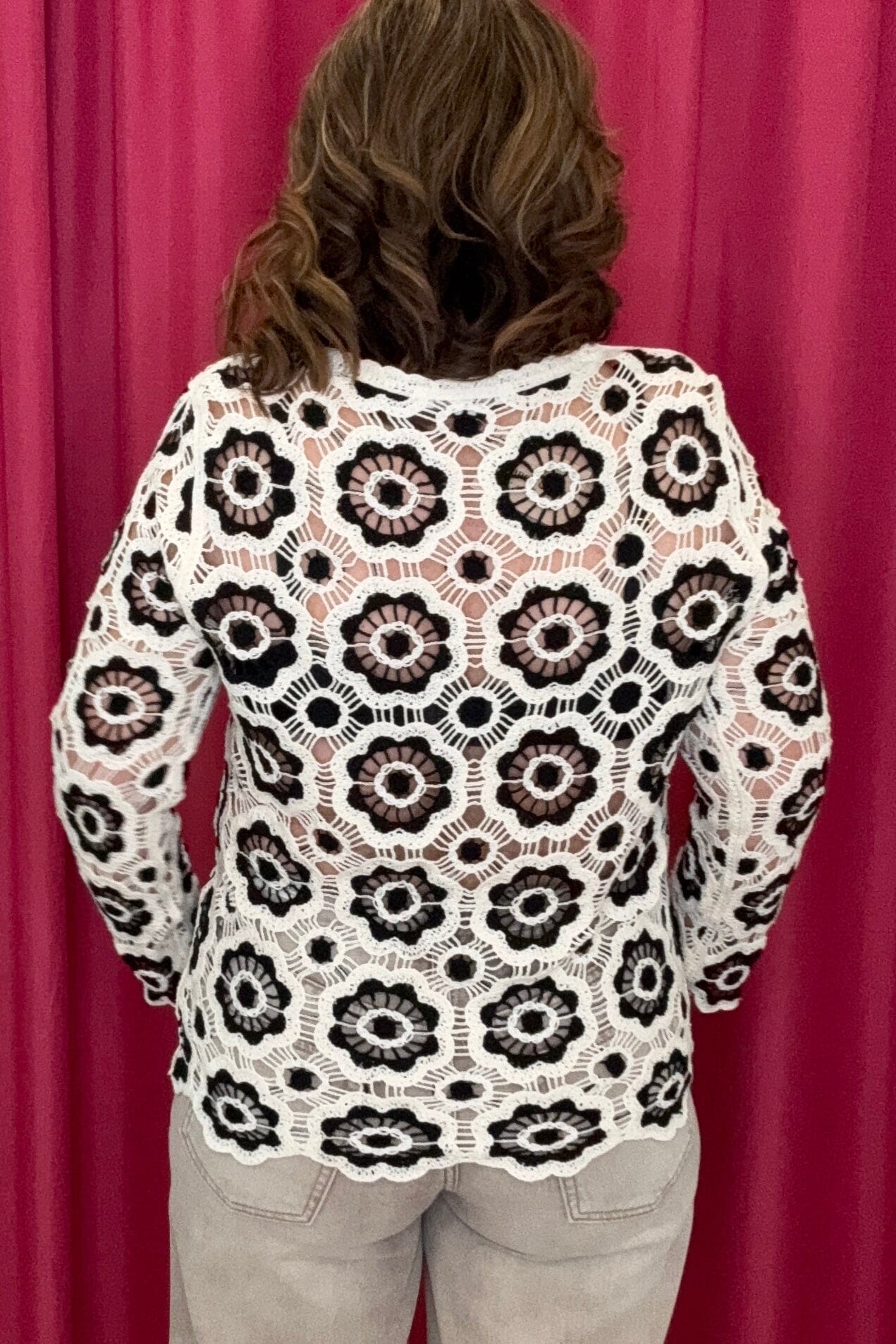 Long Sleeve Crochet Flower Sweater MISSY TOP SPECIAL KEREN HART