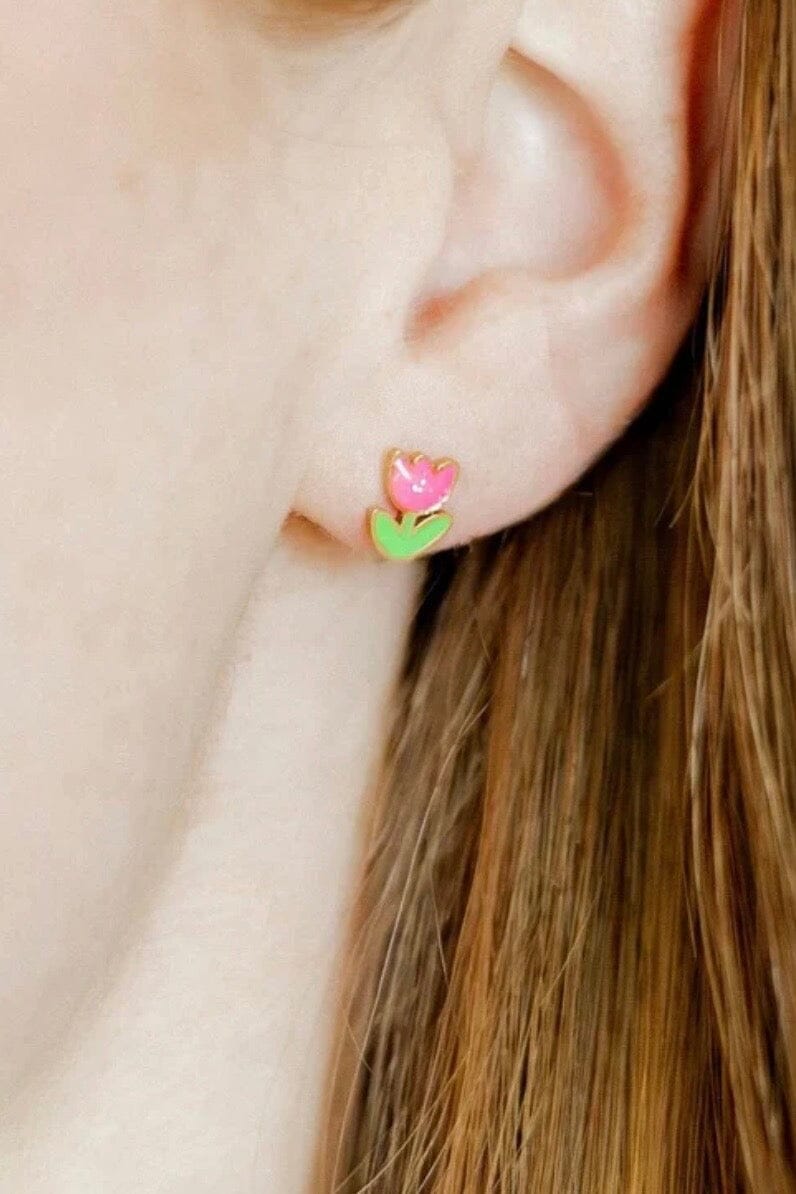 Pink Tulip Screwback Stud Earrings GIFT/OTHER LINNY CO