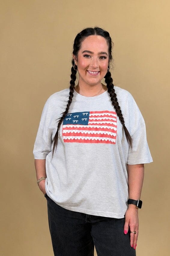 Short Sleeve Tee w/Flag Patch MISSY BASIC KNIT SIMPLY SOUTHERN