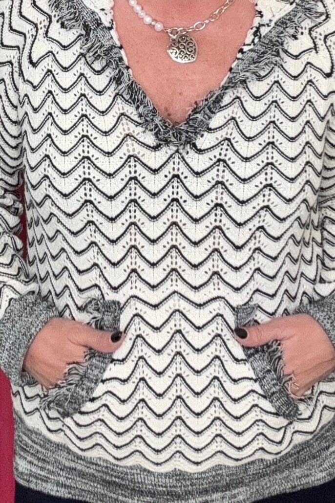 Long Sleeve Hooded Sweater w/Fringe Detail MISSY TOP SPECIAL TRIBAL