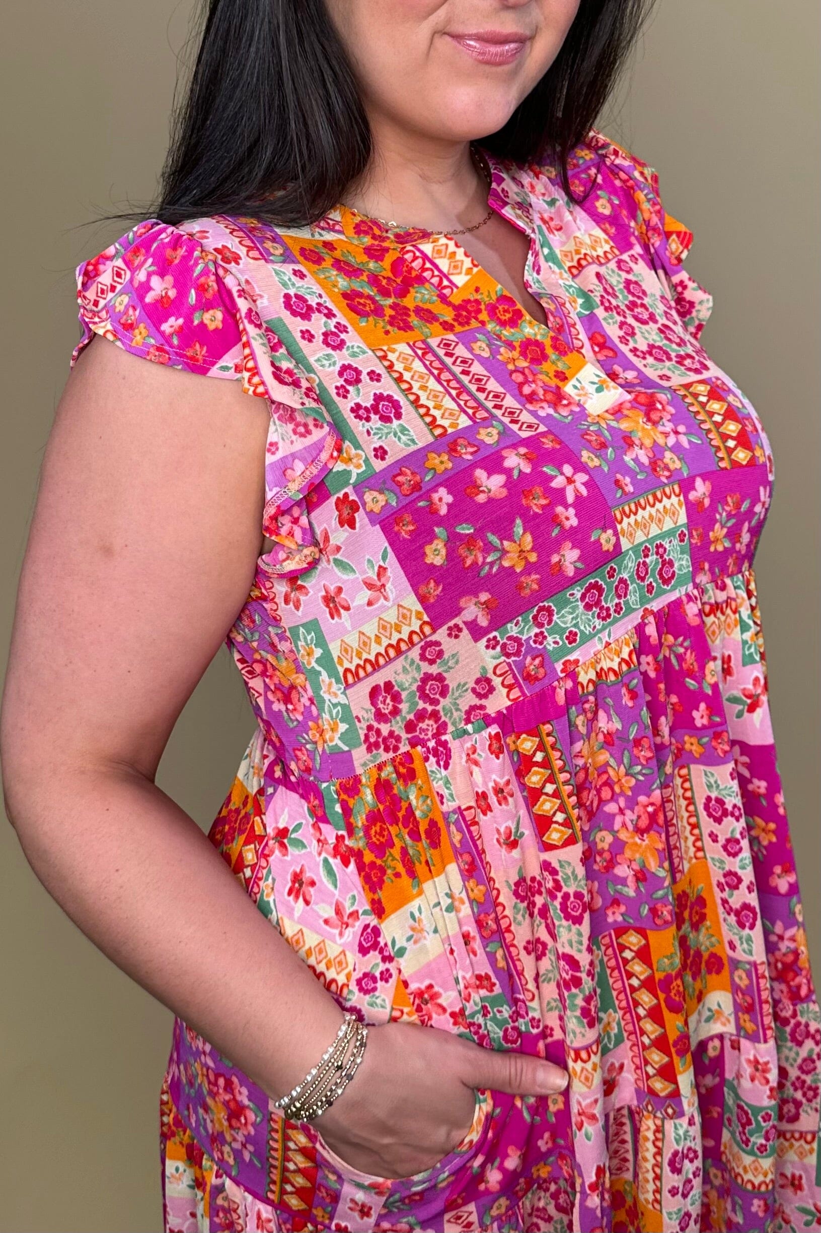 Split Neck Dress w/Ruffle Sleeves DRESS DEAR SCARLETT