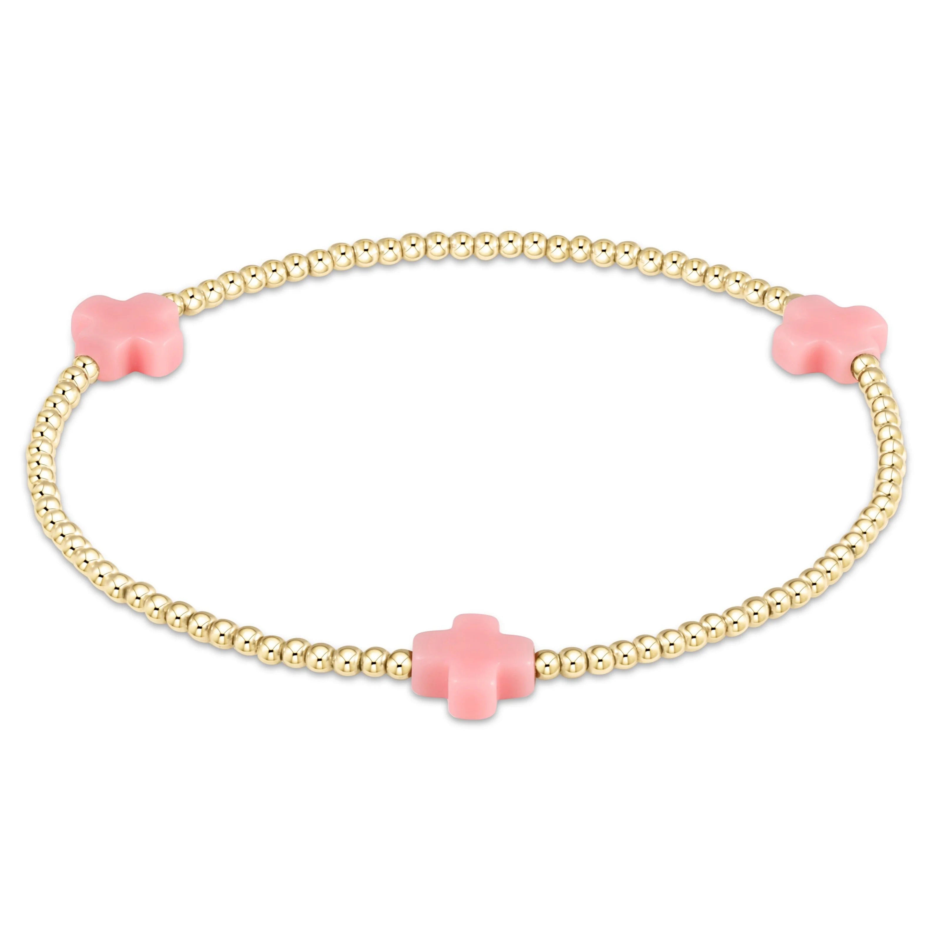 Enewton Signature Cross Gold Pattern 2mm Bead Bracelet- Pink