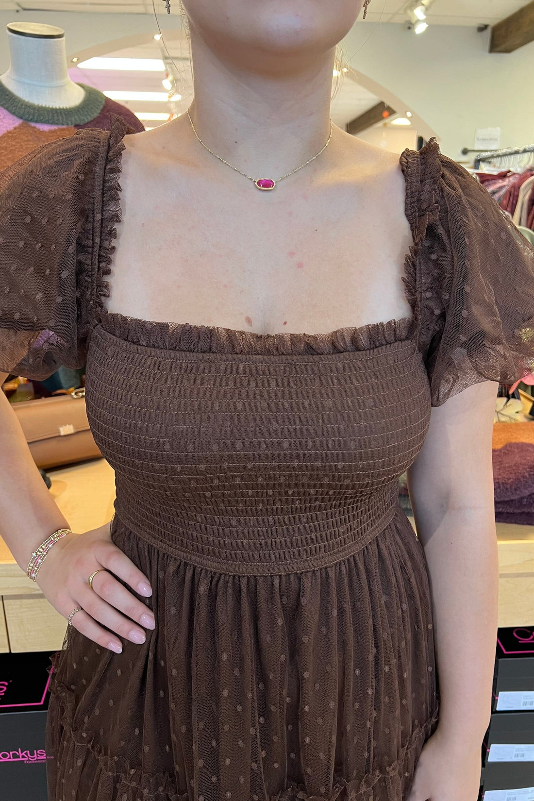 Soft Dot Smocked Layered Maxi Dress DRESS BLUPEPPER