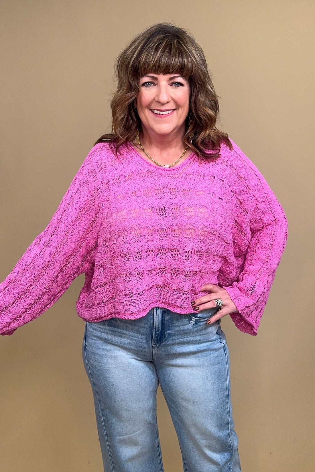 Round Neck Long Sleeve Cropped Knit Sweater JRTOP CASUAL TOP POL CLOTHING