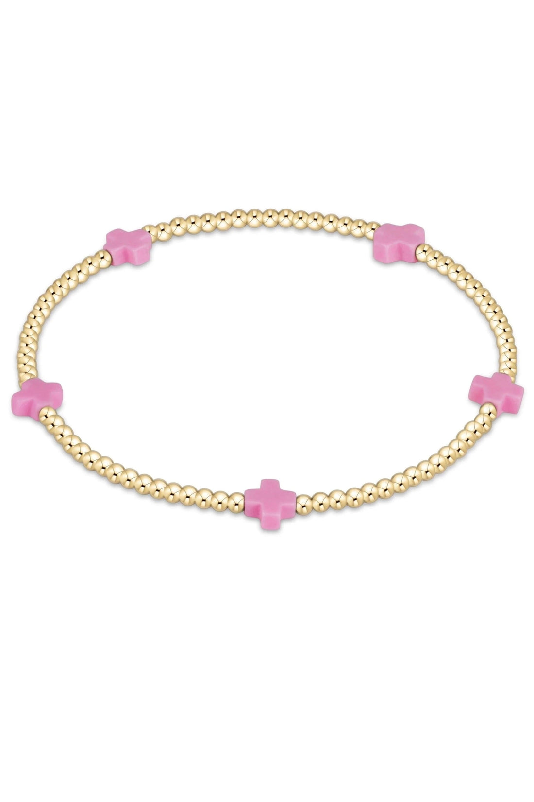 Signature Cross Small Gold Pattern 2mm Bead Bracelet Bright Pink JEWELRY ENEWTON