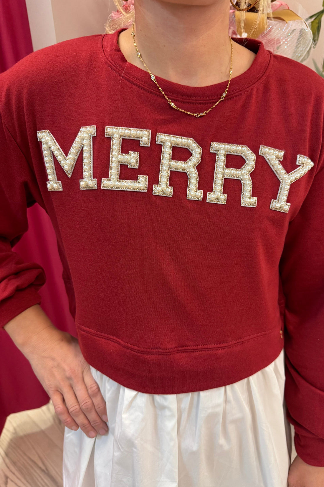 Long Sleeve "Merry" Dress w/White Skirt DRESS SIMPLY SOUTHERN