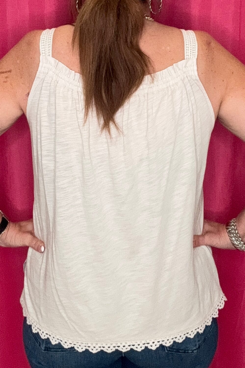 Ruched Square Neck Embroidered Knit Tank MISSY TOP SPECIAL DEMOCRACY