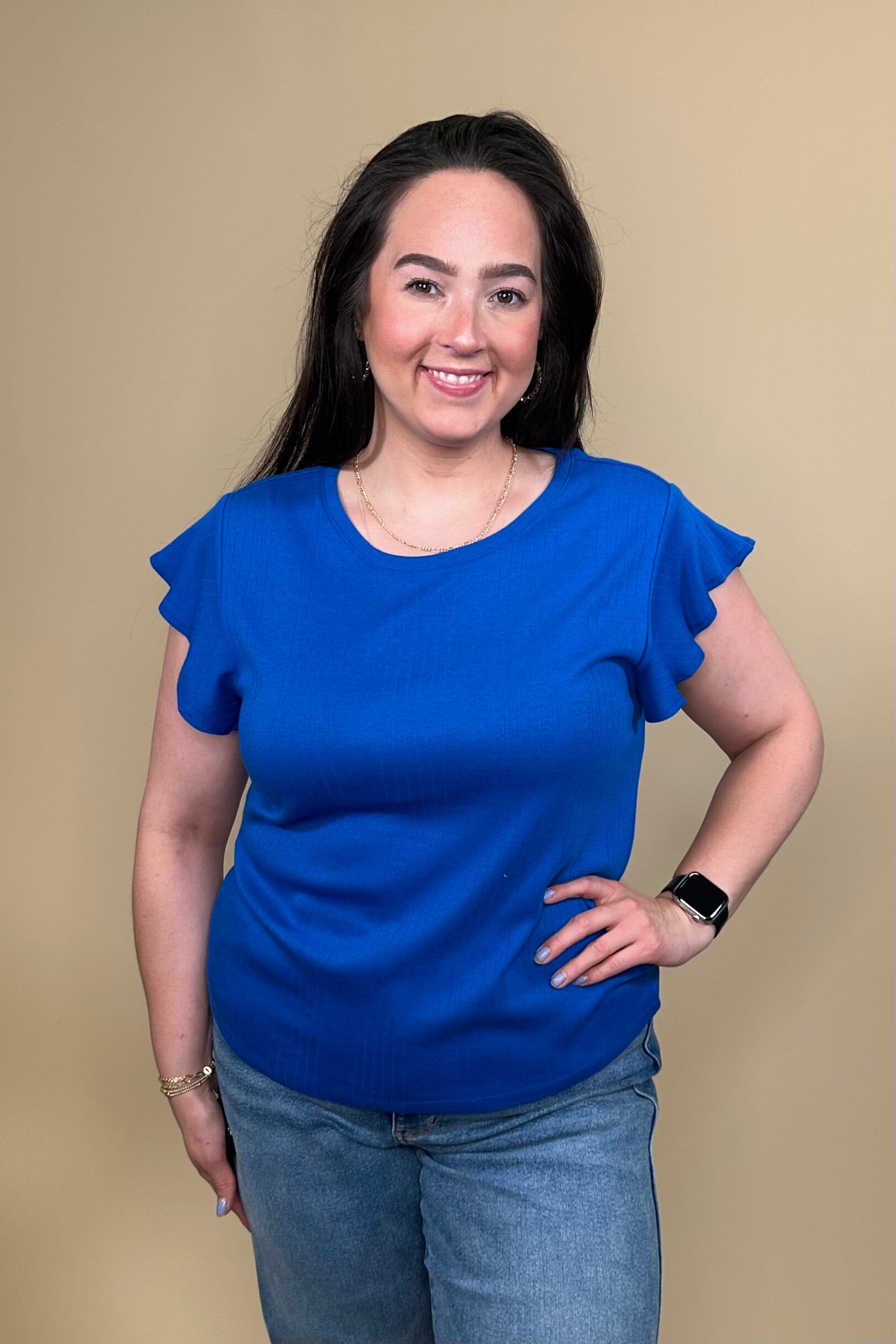 Short Ruffle Sleeve Scoop Neck Top MISSY BASIC KNIT ZAC & RACHEL