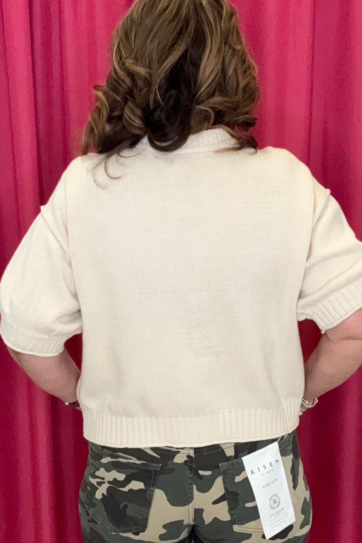 Short Sleeve Scoop Neck Button Down Sweater JRTOP CASUAL TOP BLUPEPPER