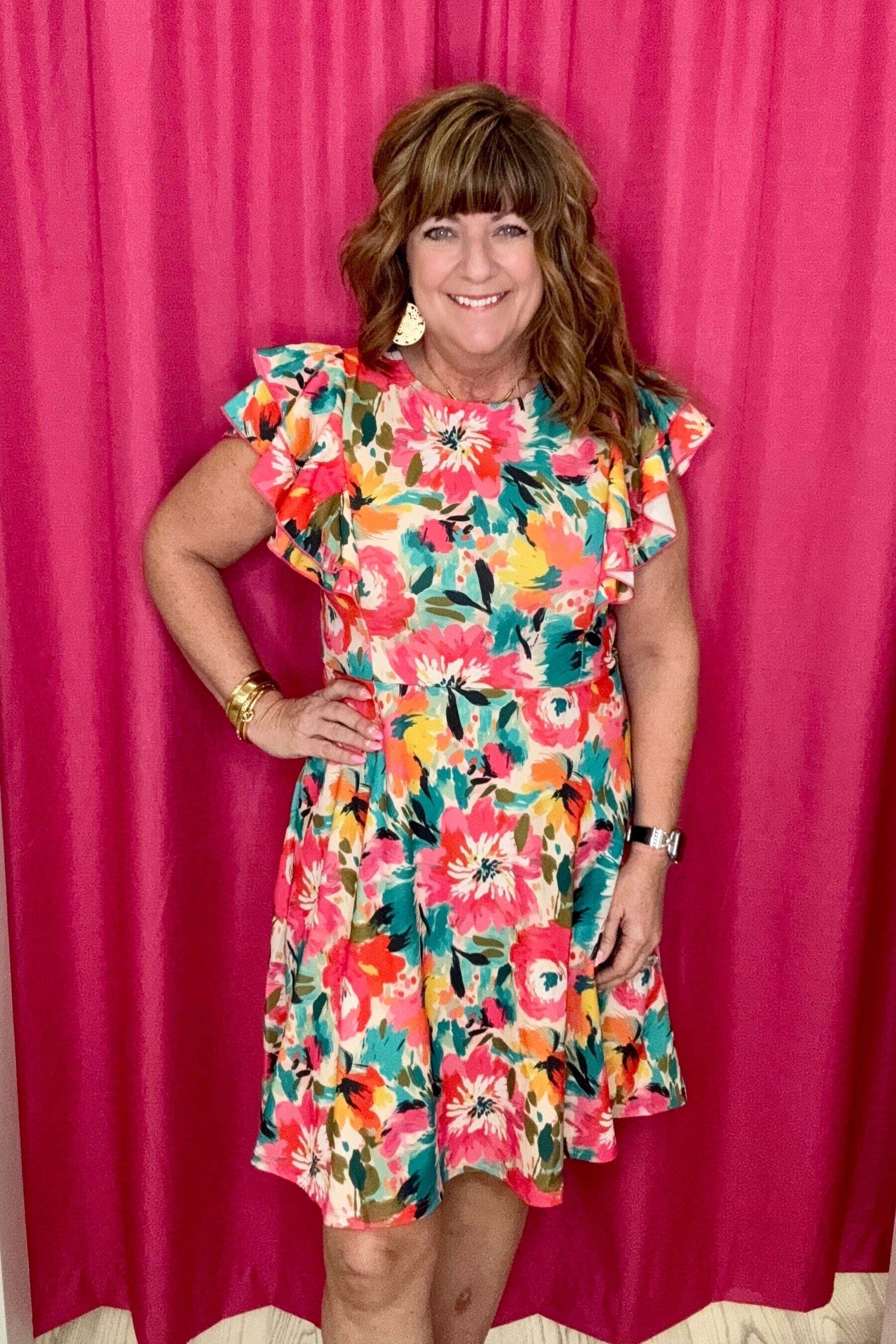 Short Flutter Sleeve Printed Dress DRESS STERLINGKREEK