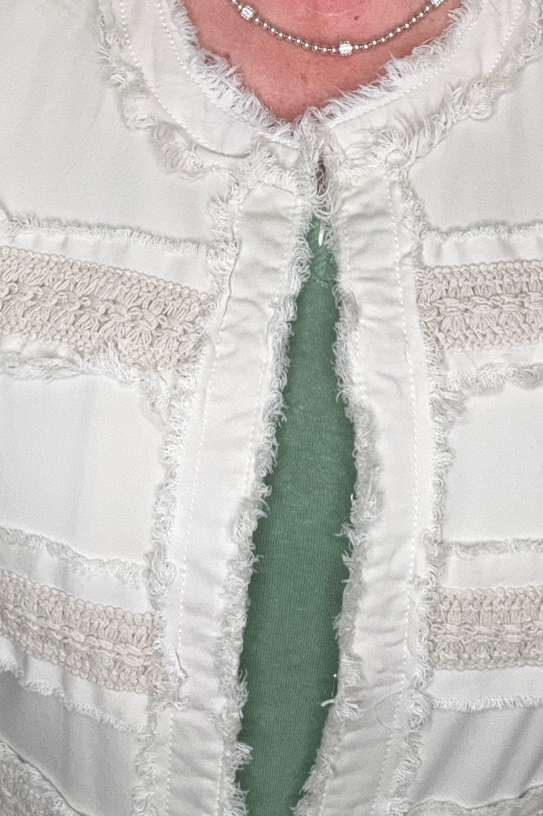 Collarless Jacket With Fray & Lace Detail OUTFIT COMPLETER LIVERPOOL