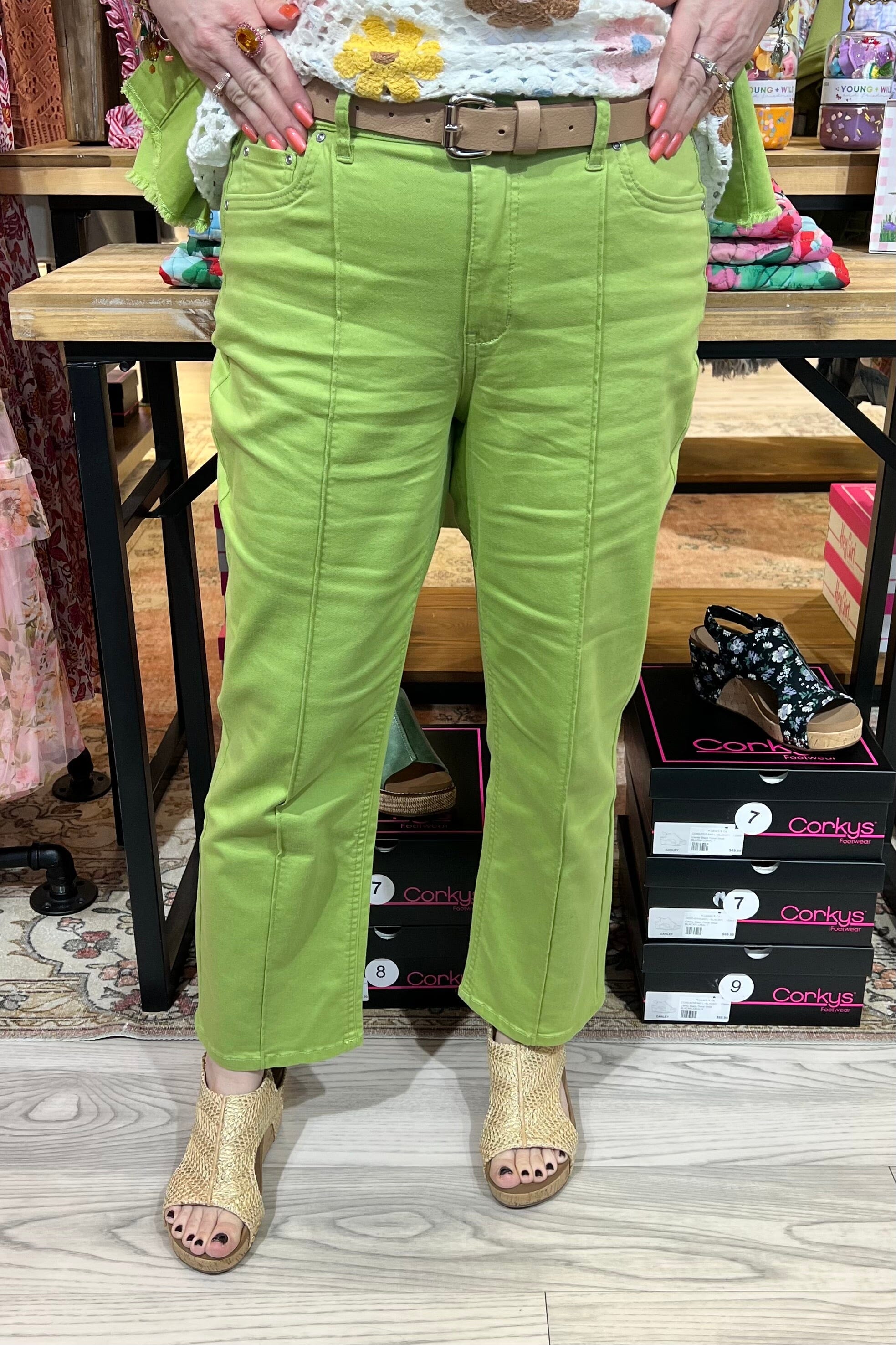 Stretch Denim Seamed Cropped Flare BOTTOMS HABITAT