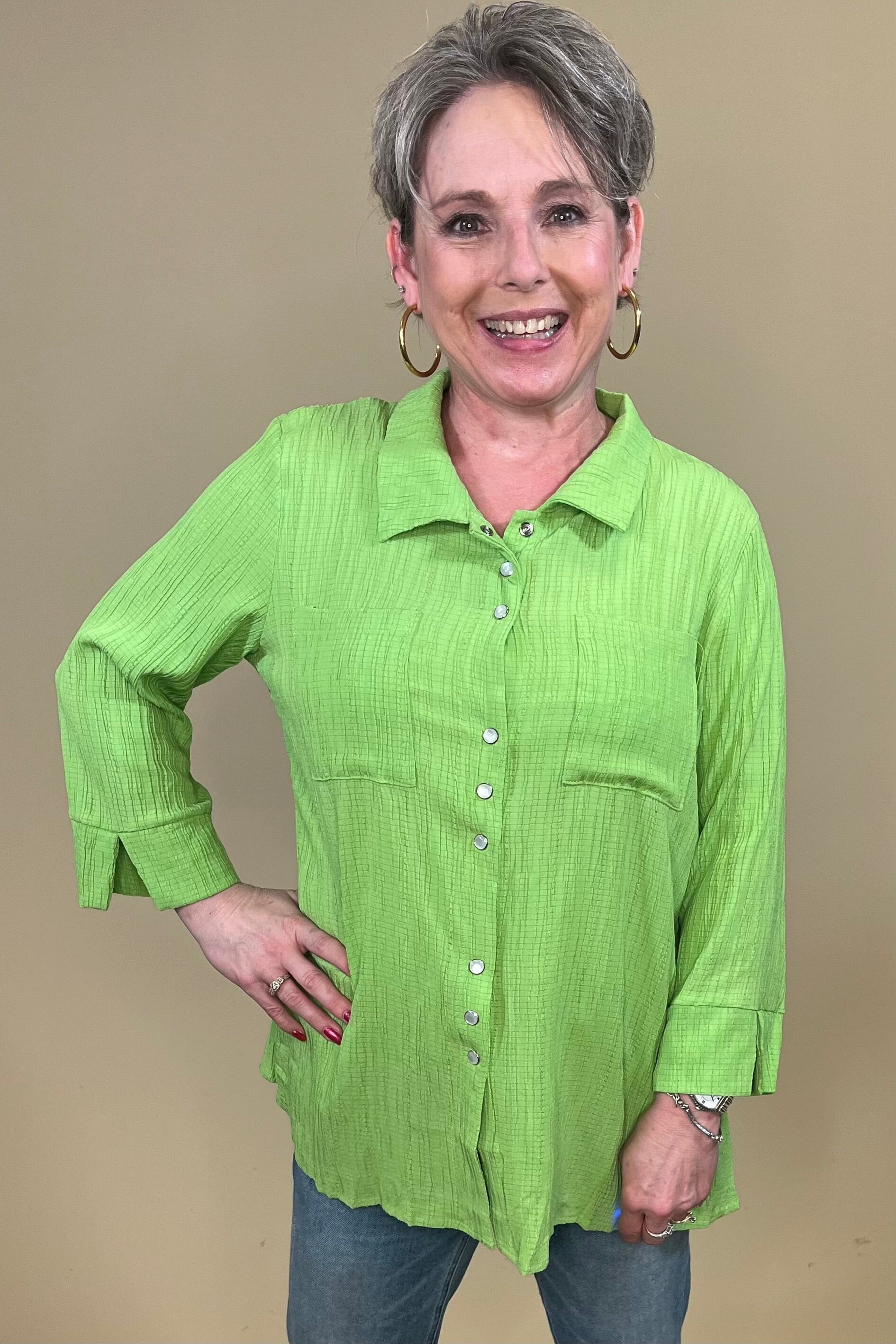 3/4 Sleeve Pearl Button Down w/Collar MISSY TOP SPECIAL CREATION