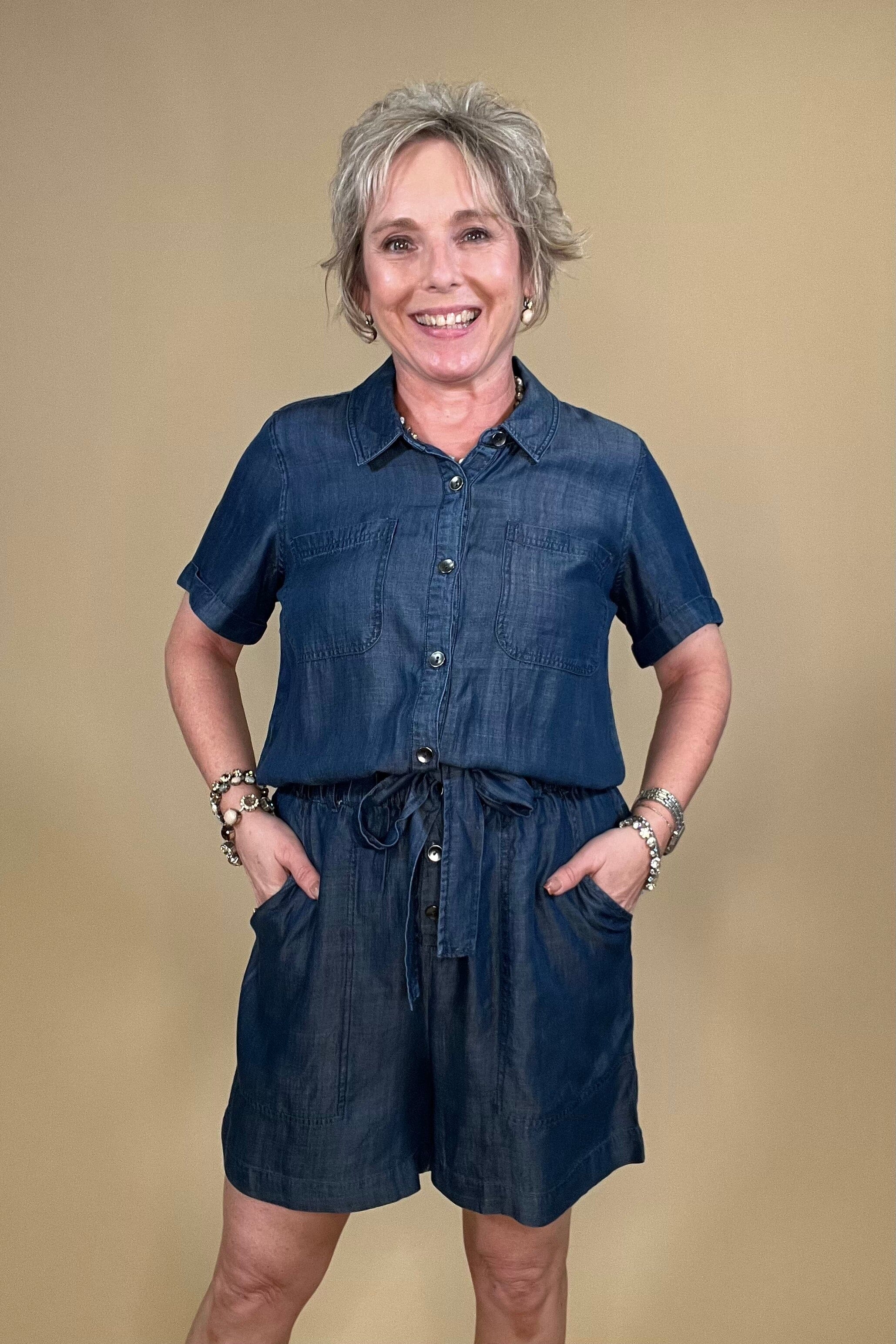 Short Sleeve Romper w/Self Tie DRESS LIVERPOOL