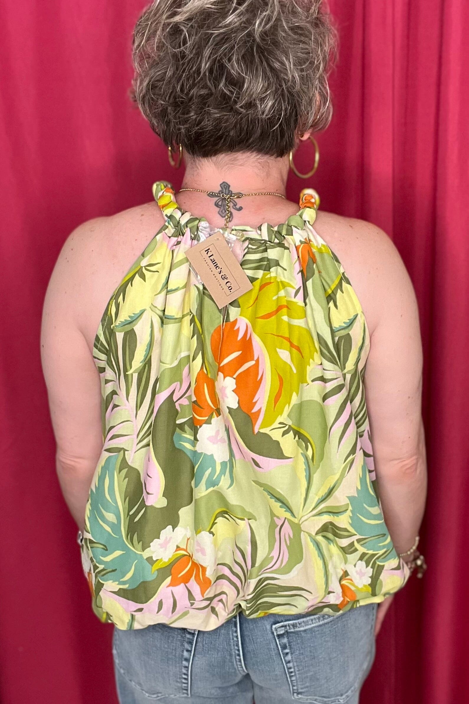 Lined Bubble Hem Blouse w/Neck Detail MISSY TOP SPECIAL TRIBAL