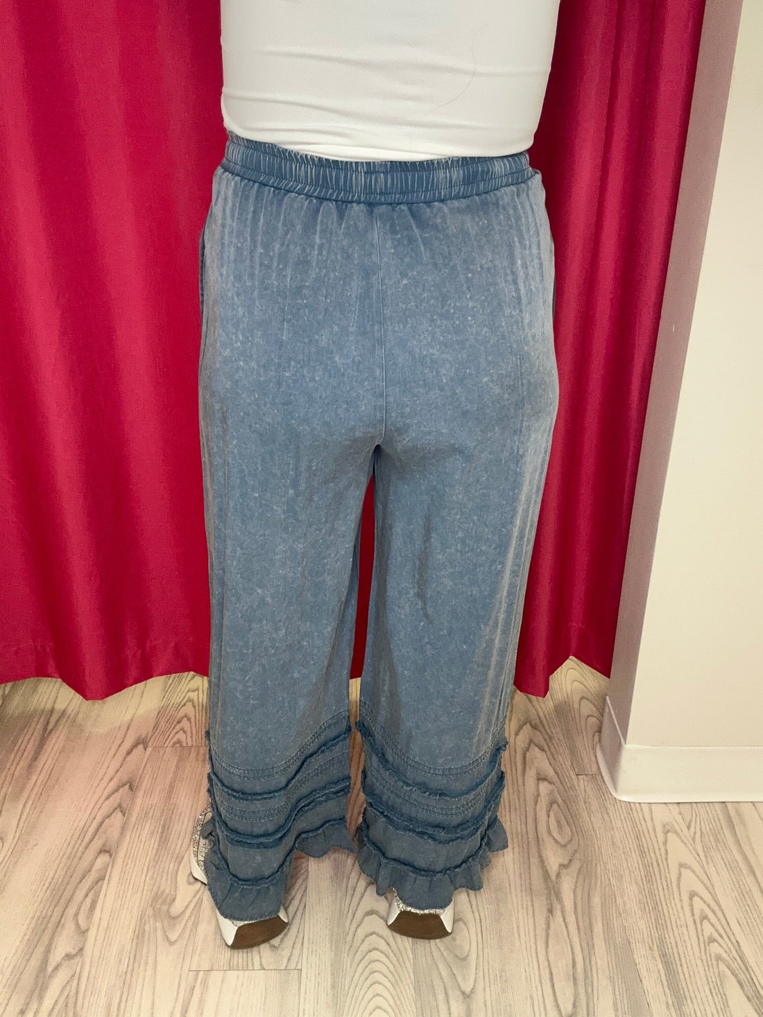 Elastic Waist Band w/String & Ruffle Bottom Pants BOTTOMS BLUEVELVET