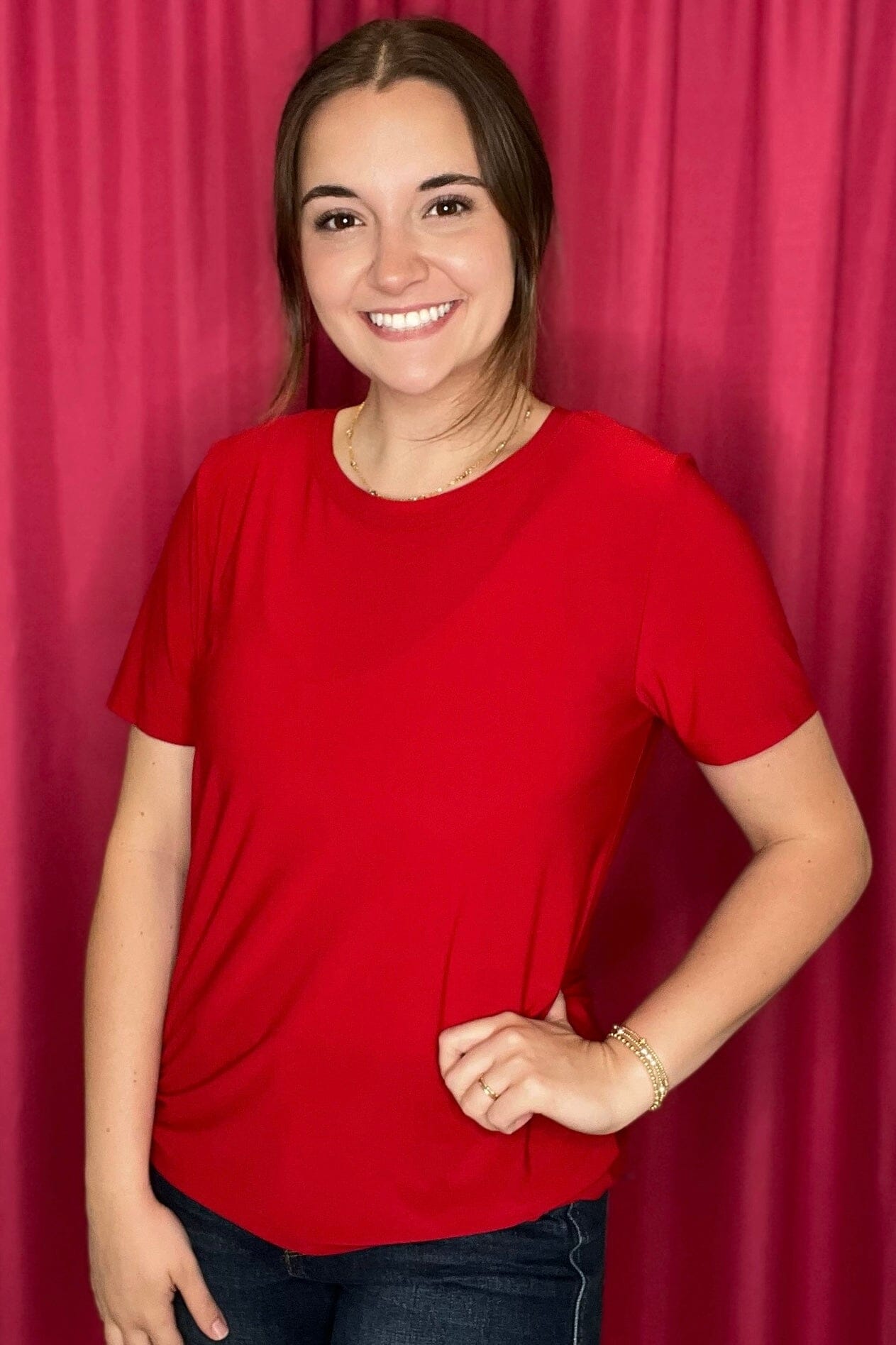 Scoop Neck Tee MISSY BASIC KNIT SOUTHERN LADY RED S
