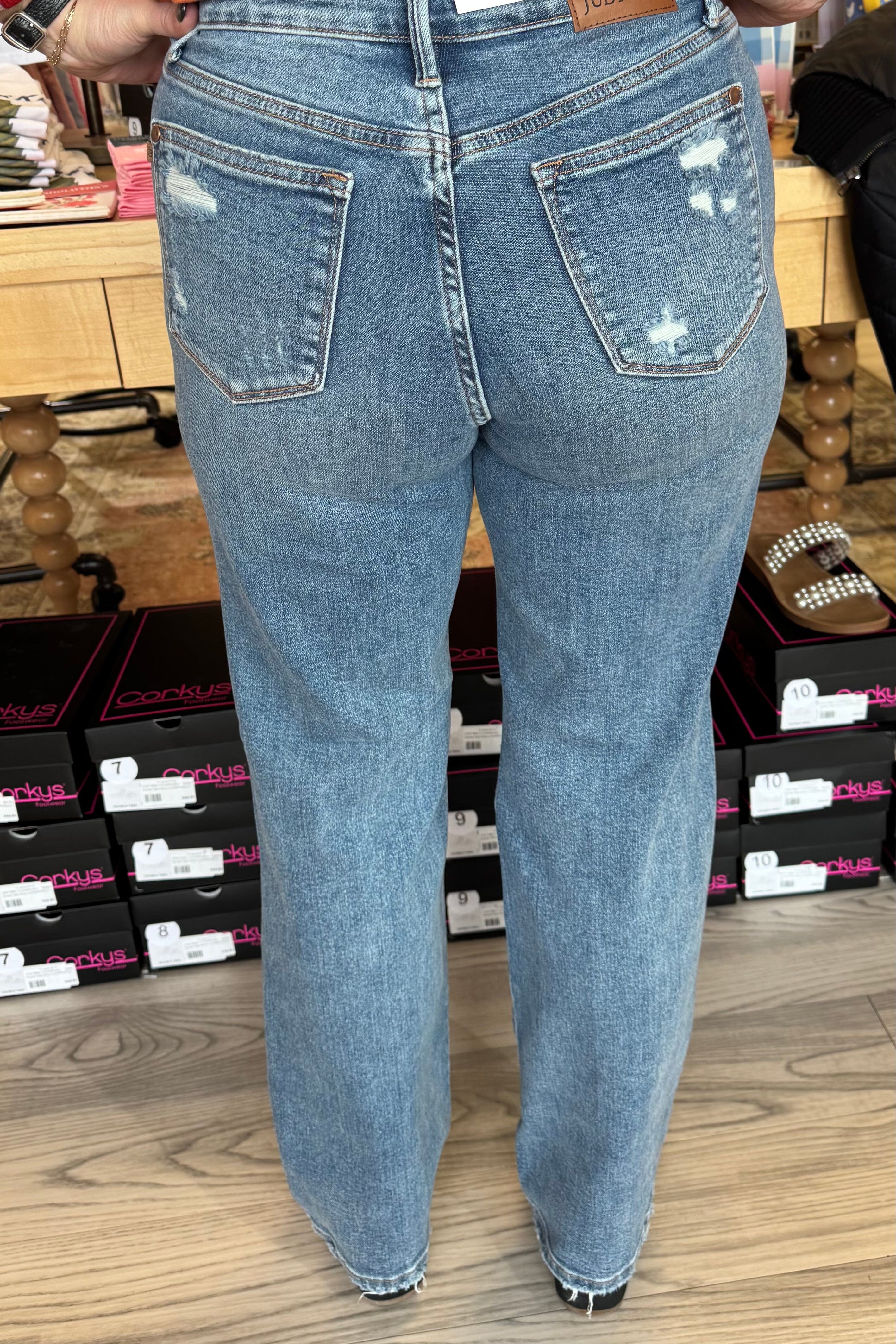 High Waist Straight Leg Distressed Jeans JEANS JUDY BLUE