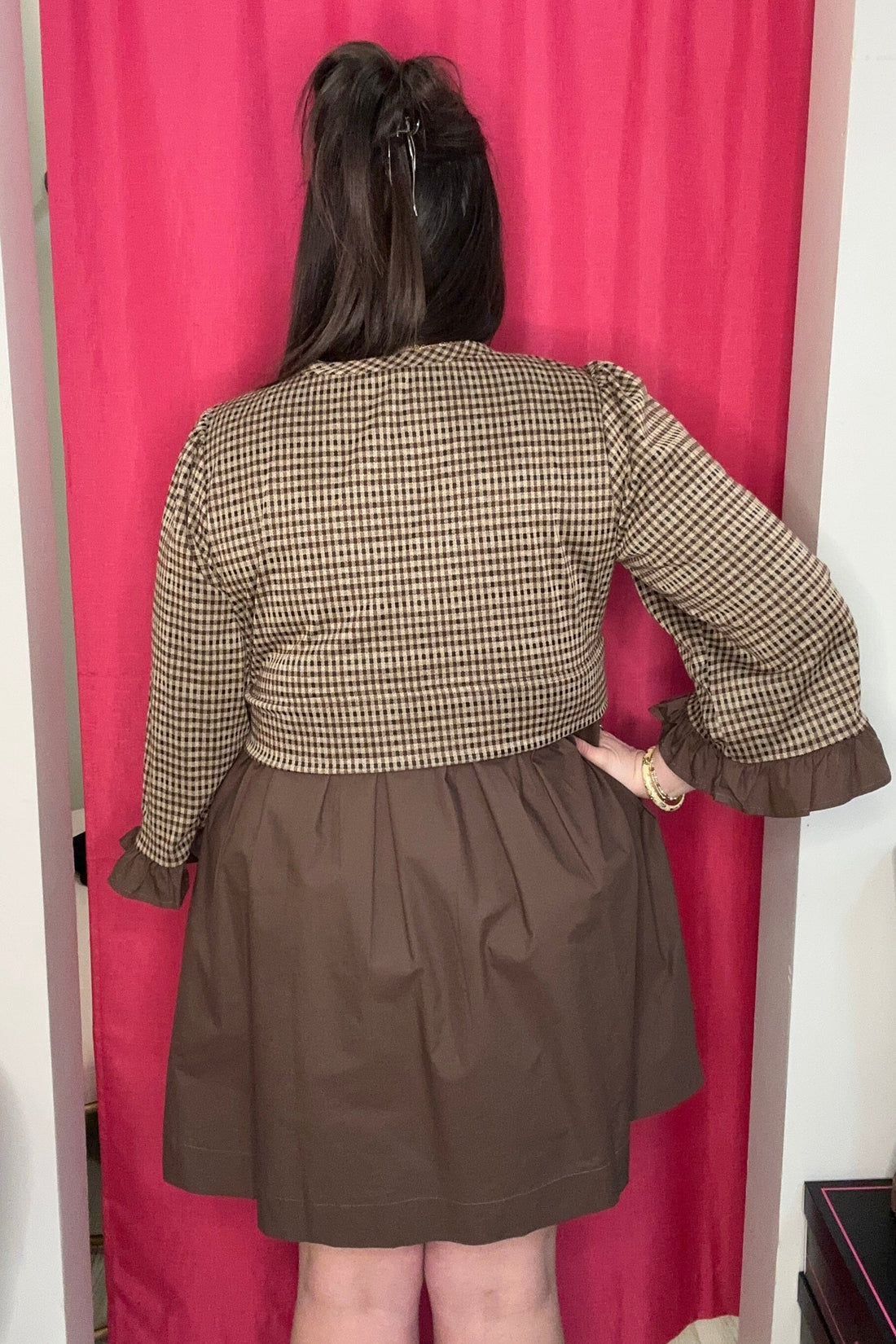 3/4 Sleeve Scoop Neck Dress Printed Top w/Solid Bottom DRESS JODIFL