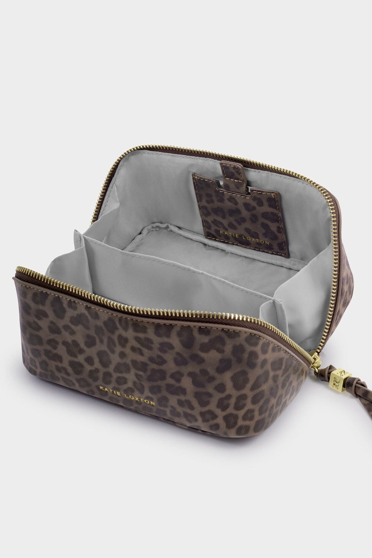 Leopard Fold Out Mirror Make Up Bag HANDBAGS KATIE LOXTON