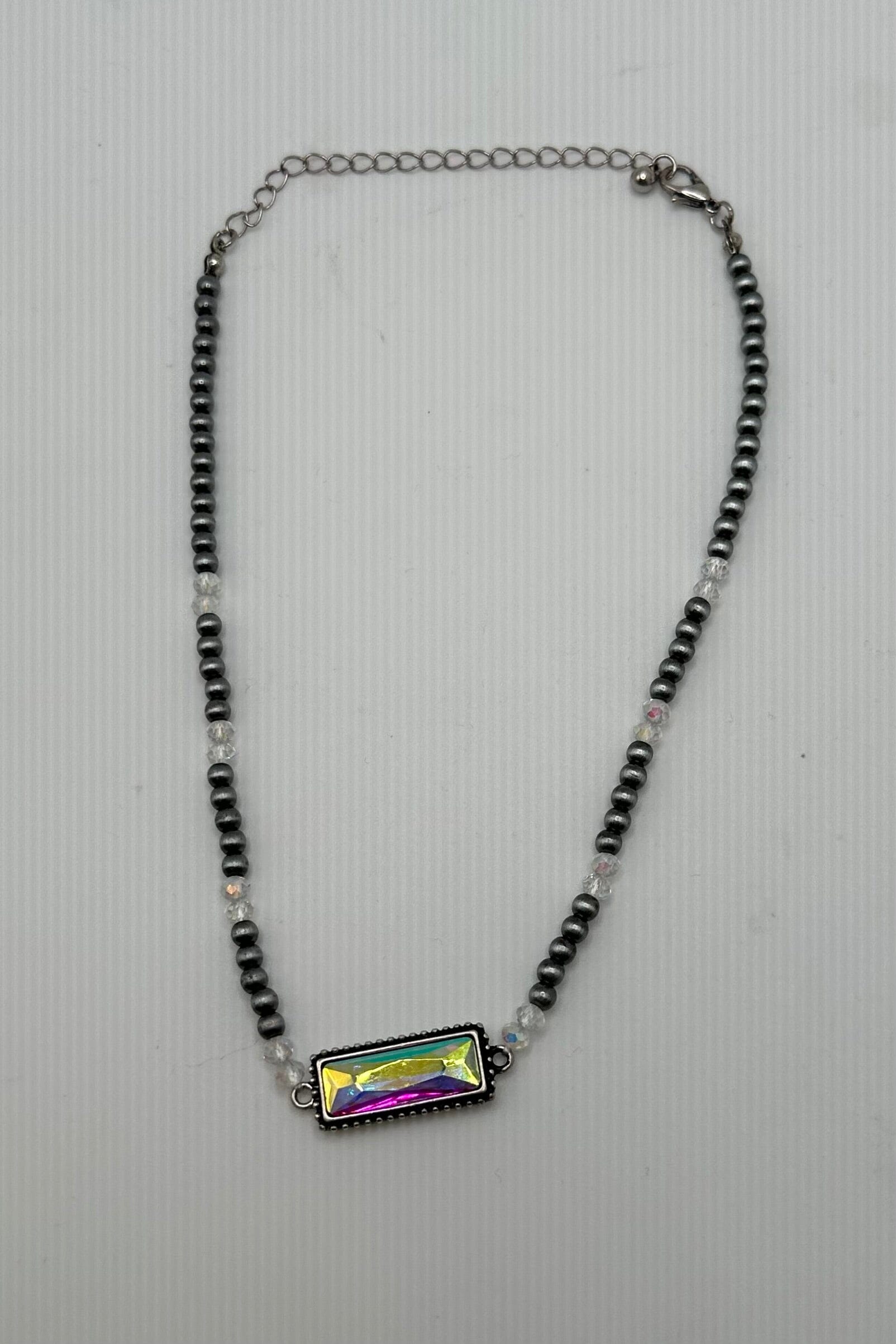 Iridescent Crystal Beaded Fashion Necklace