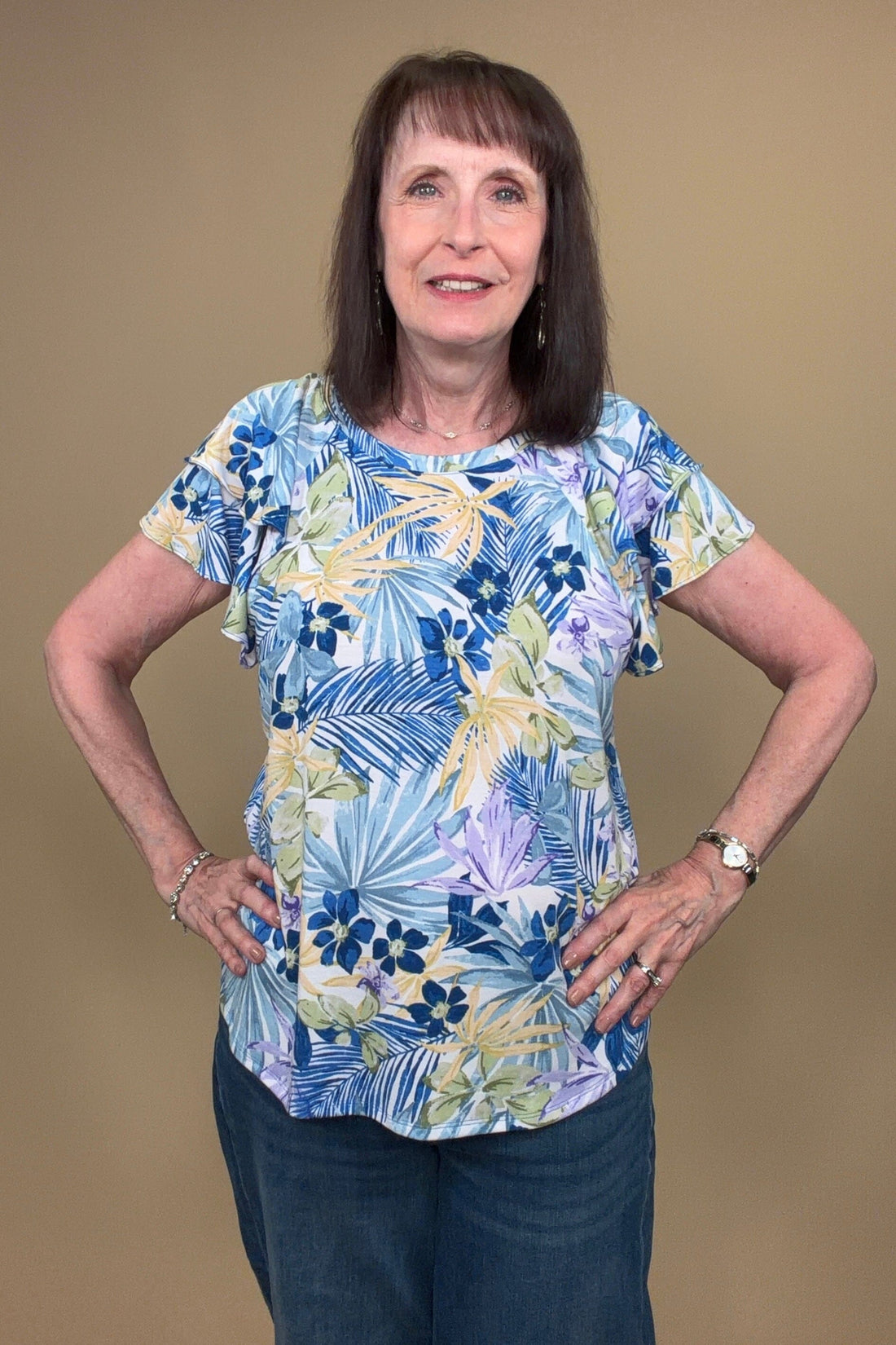 Printed Scoop Neck Ruffle Sleeve Top MISSY TOP SPECIAL SOUTHERN LADY