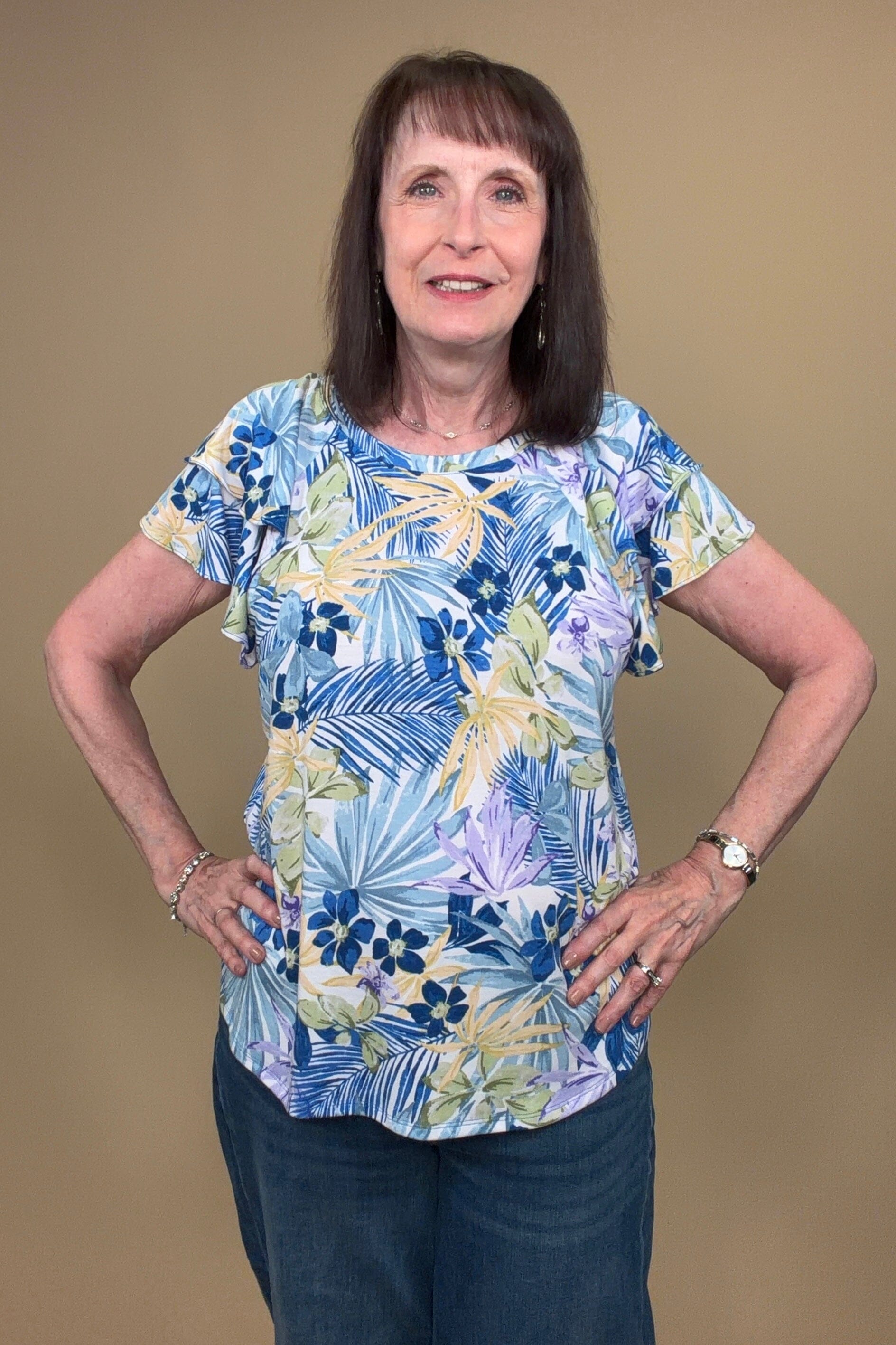 Printed Scoop Neck Ruffle Sleeve Top MISSY TOP SPECIAL SOUTHERN LADY