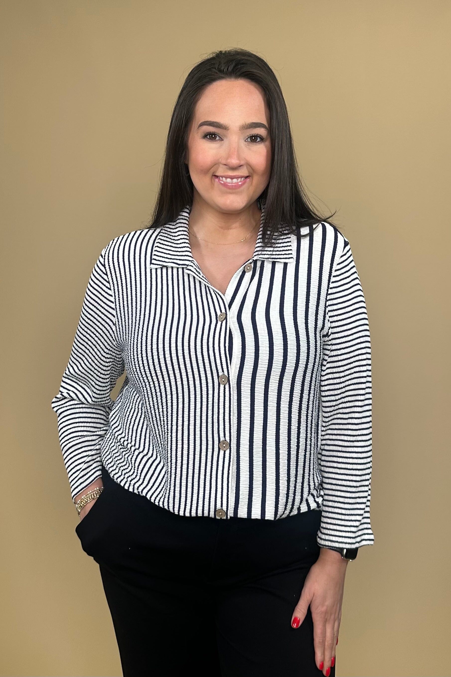 Crinkle Crepe Button Down Top w/Collar MISSY TOP SPECIAL HABITAT