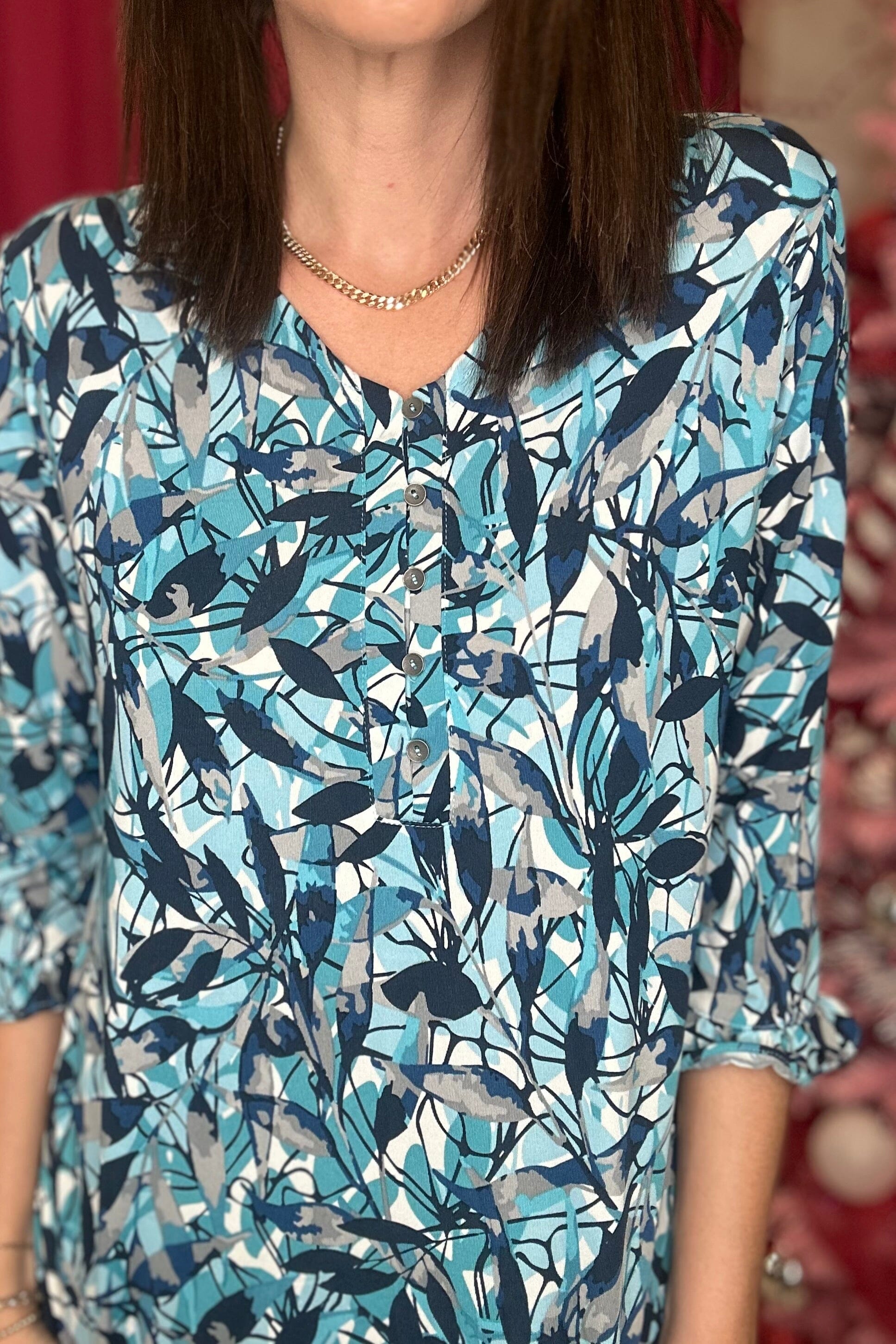 Ruffle 3/4 Sleeve Button Detail Blouse MISSY TOP SPECIAL SOUTHERN LADY