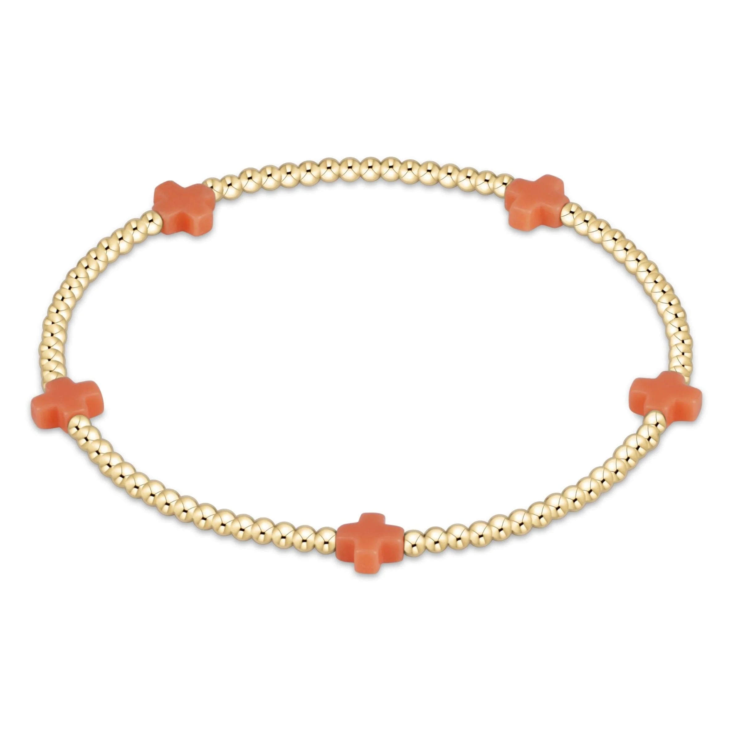 Enewton Signature Cross Small Gold Pattern 2mm Bead Bracelet- Coral