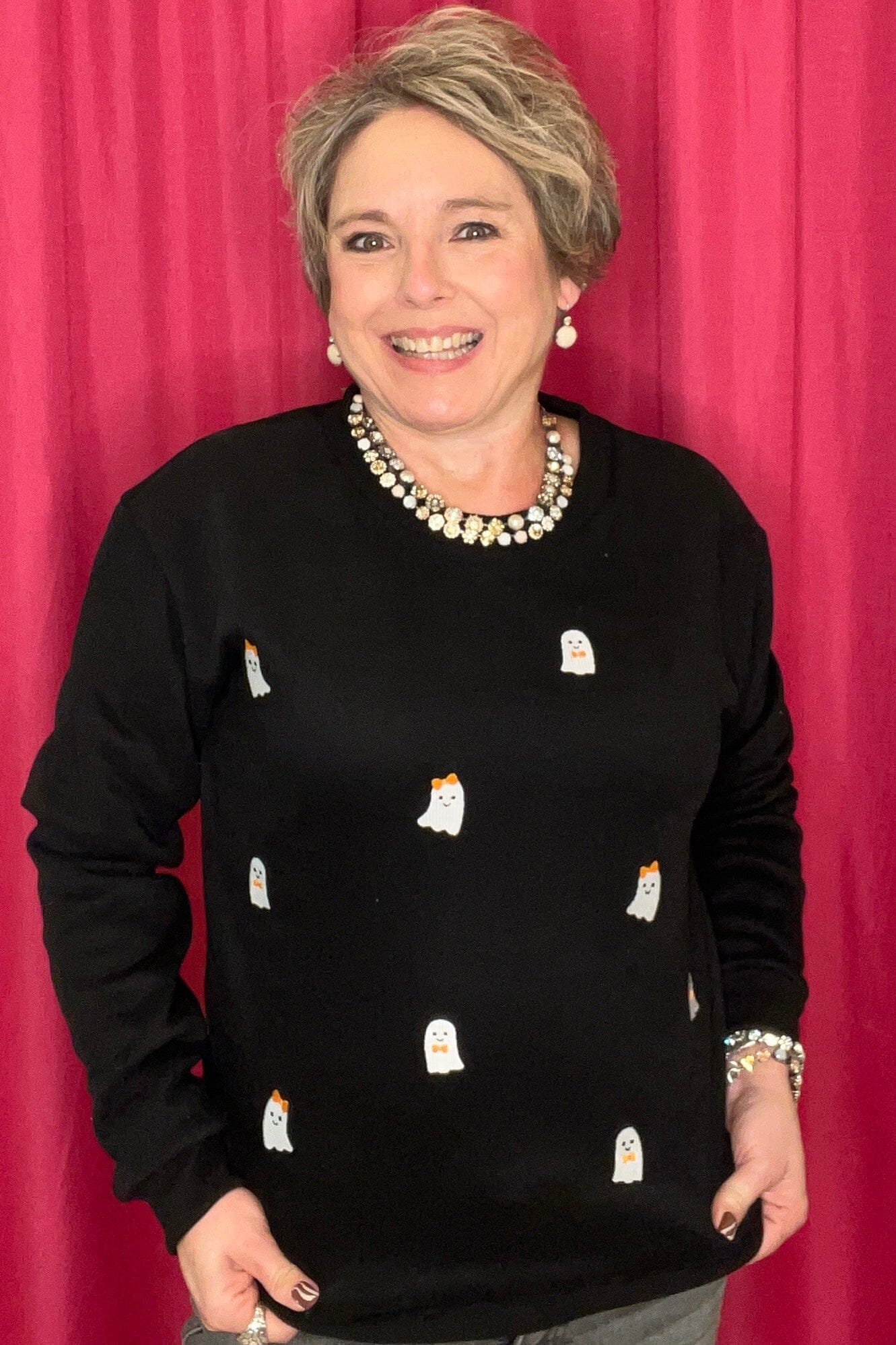 Long Sleeve Crew Neck Sweatshirt w/Ghosts MISSY BASIC KNIT SIMPLY SOUTHERN