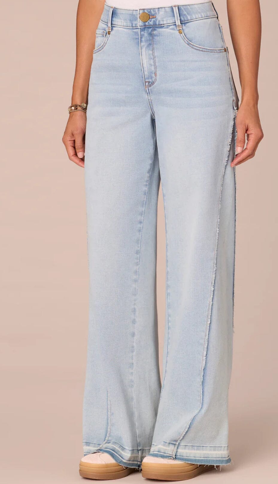 "Ab"solution Skyrise Diagonal Fray Panel Released Hem Wide Leg Jeans JEANS DEMOCRACY