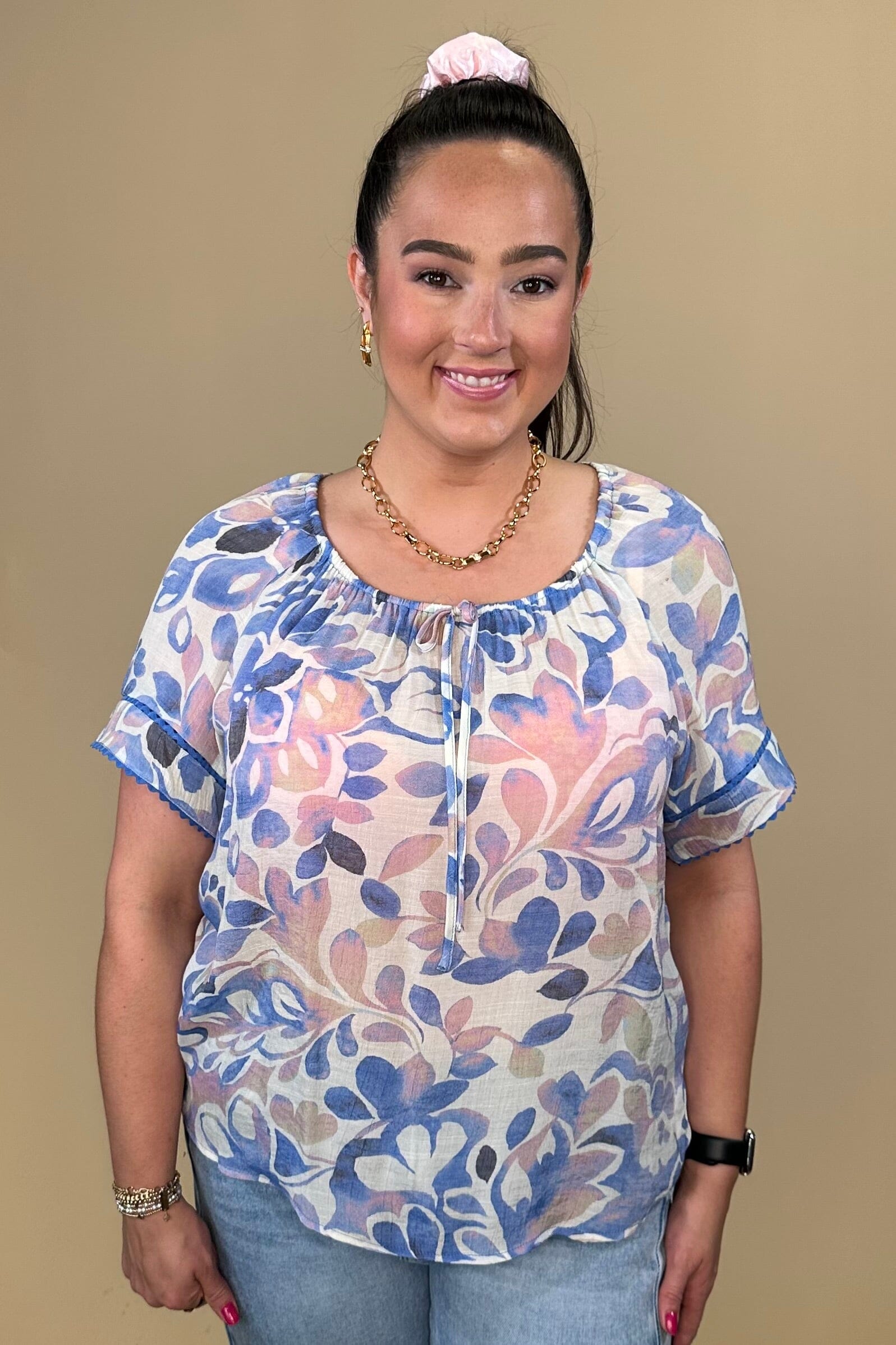 Short Sleeve Printed Top w/Tie MISSY TOP SPECIAL ZAC & RACHEL