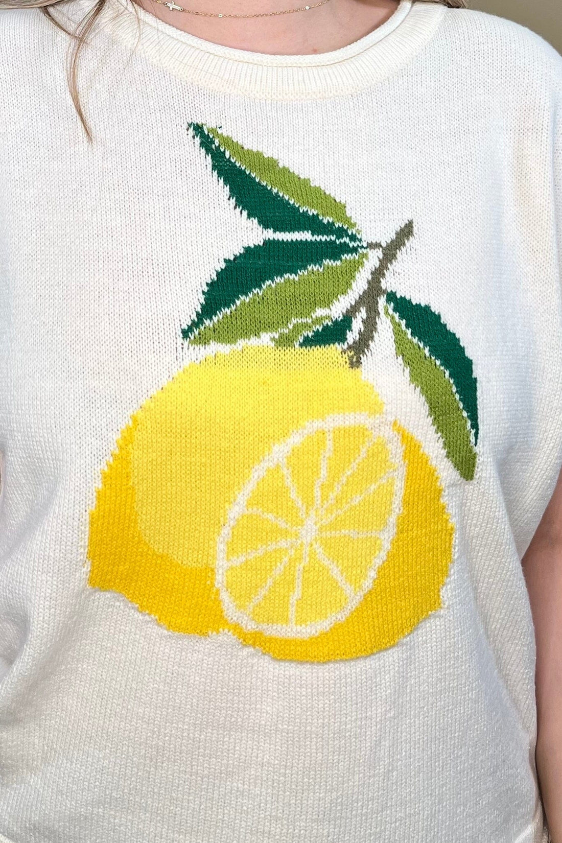 Drop Short Sleeve Lemon Knit Sweater JRTOP CASUAL TOP SHE&SKY