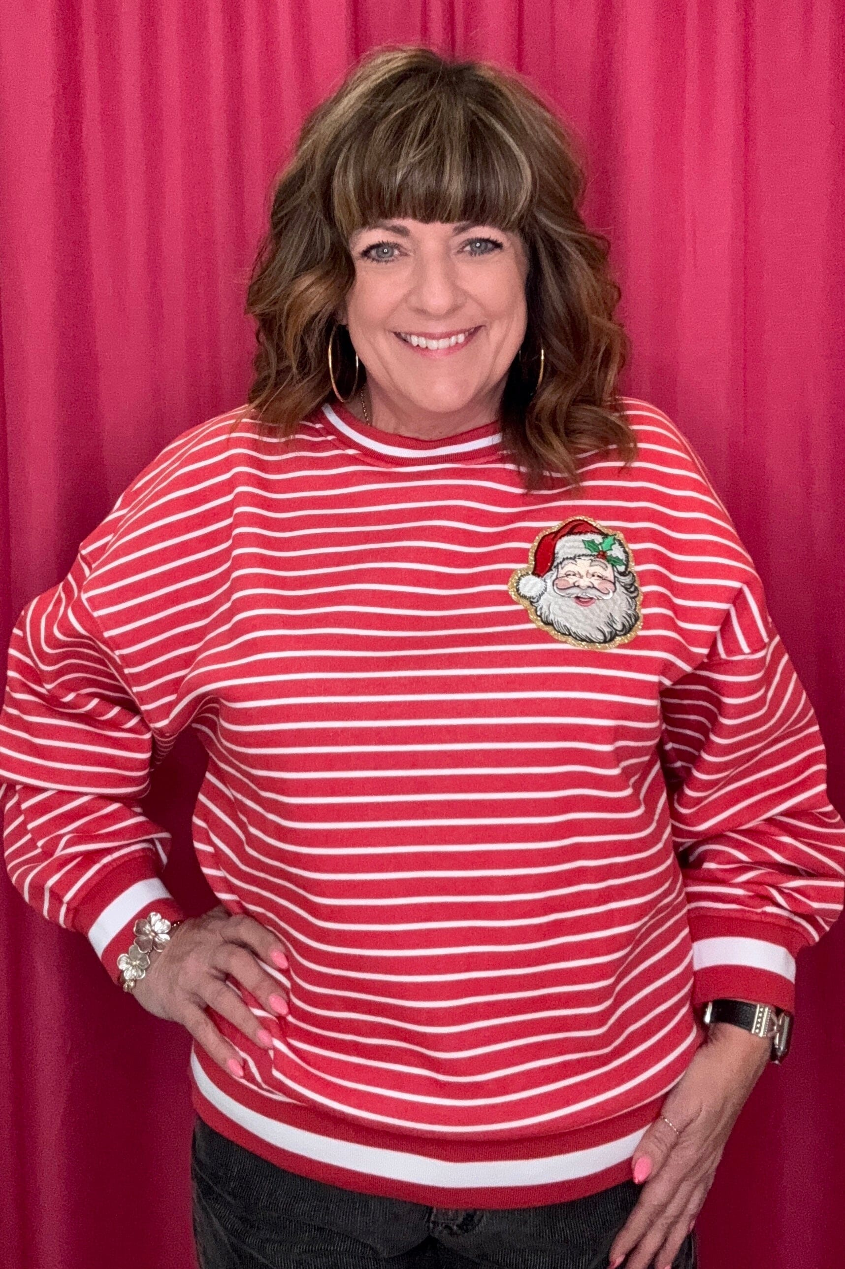 Long Sleeve Crew Neck w/Santa Patch MISSY BASIC KNIT SIMPLY SOUTHERN