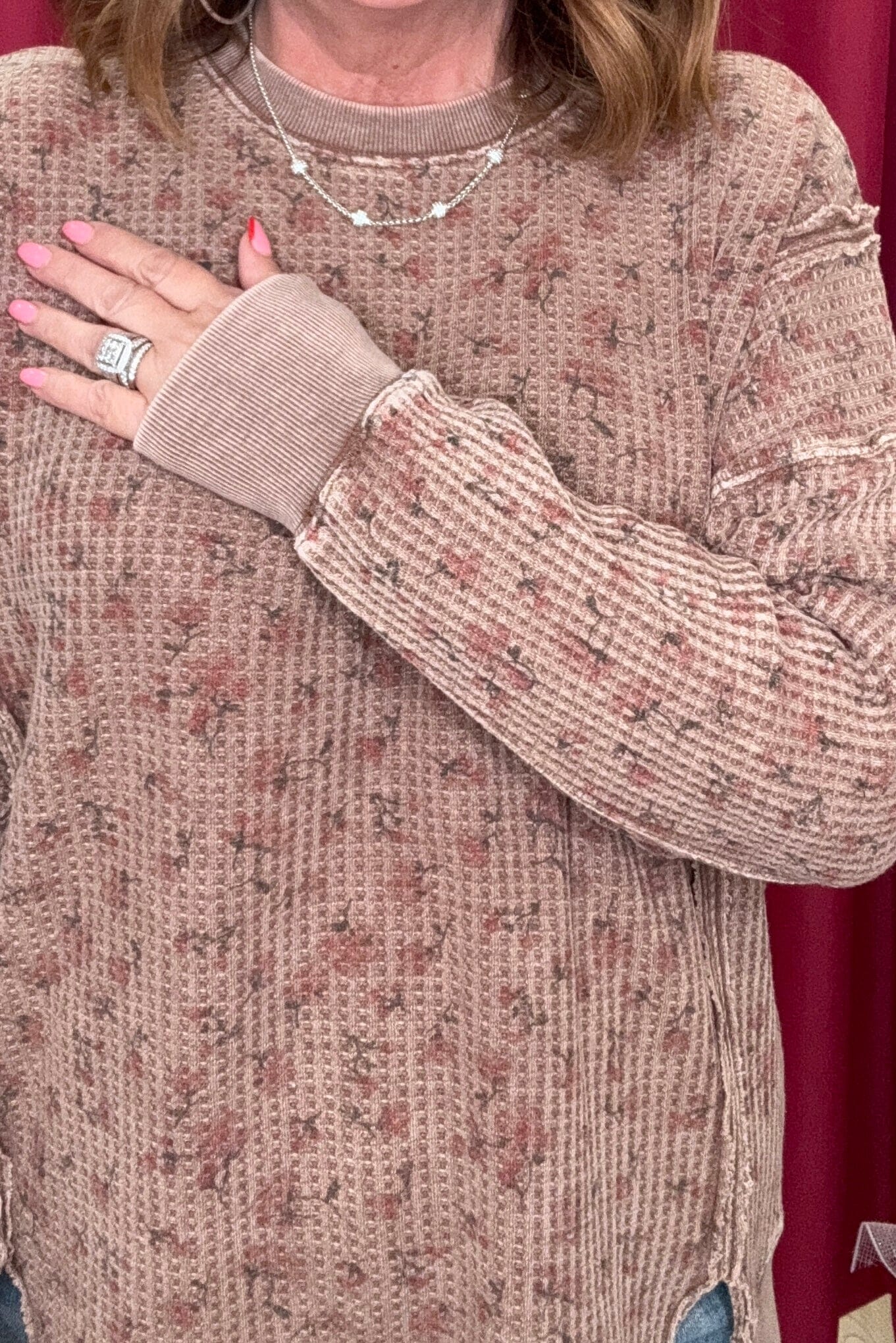 Long Sleeve Printed Floral Thermal Knit JR TOP DRESSY EASEL