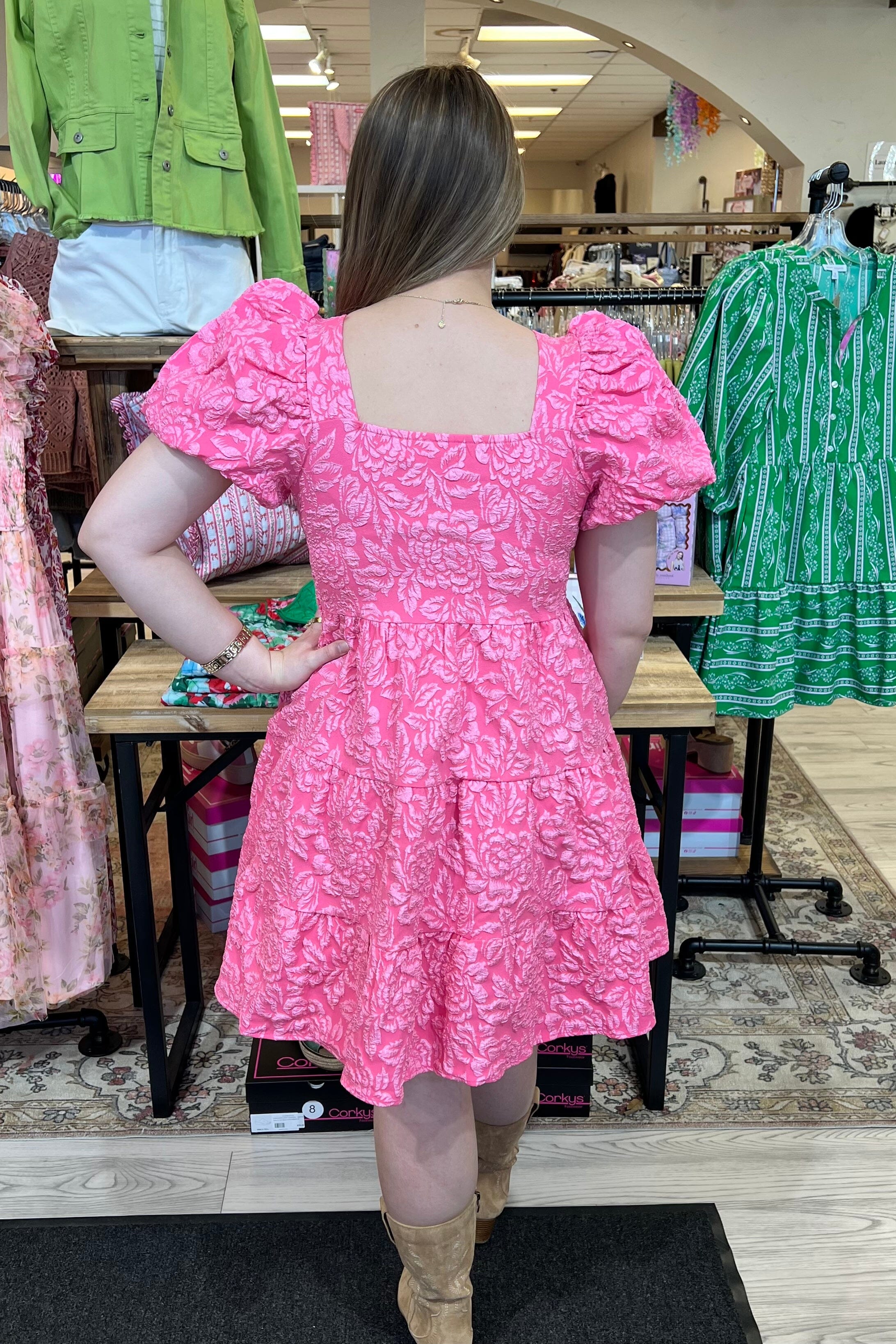 Short Puff Sleeve Textured Dress DRESS SOUTHERN GRACE