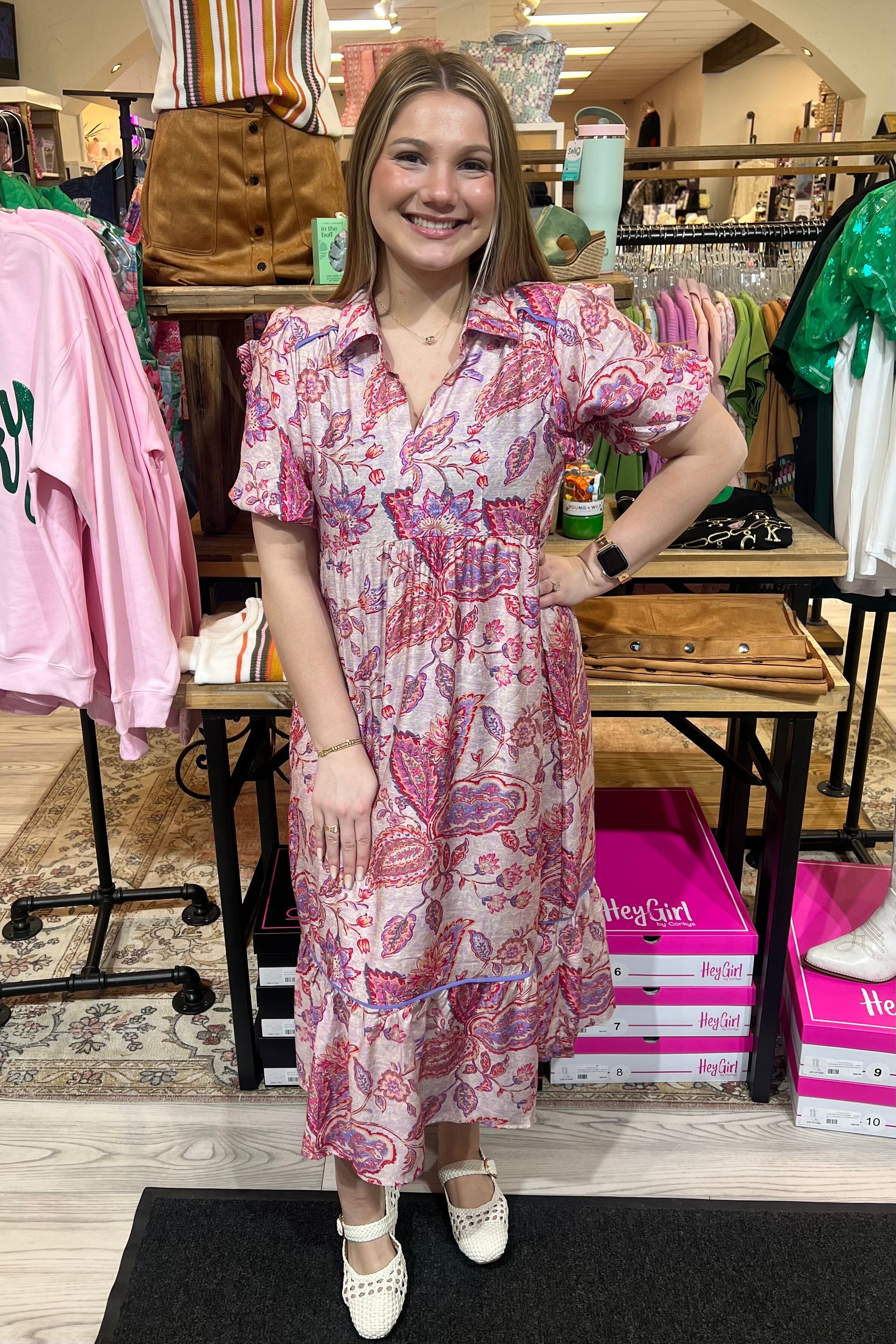 Paisley Print Midi Dress w/Collar DRESS UMGEE