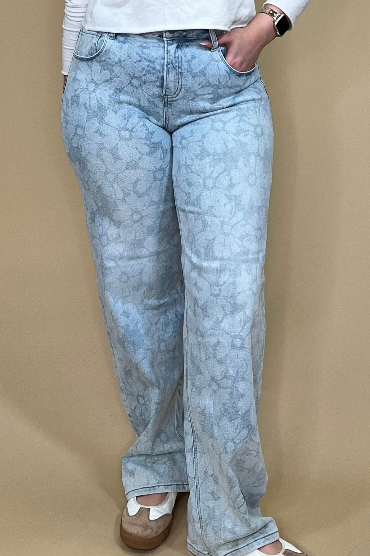 High Rise Wide Baggy Floral Print Jeans BOTTOMS RISEN