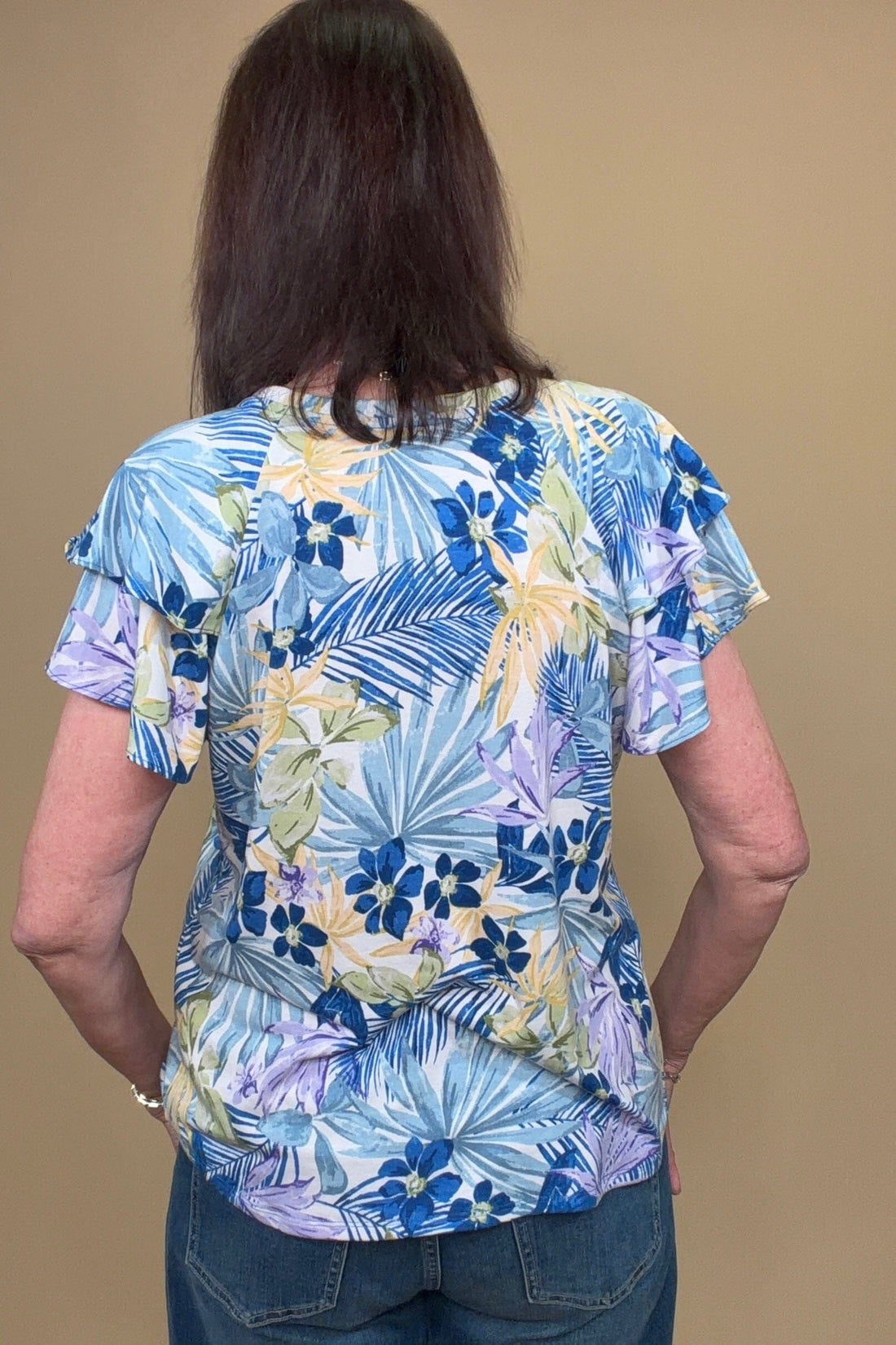 Printed Scoop Neck Ruffle Sleeve Top MISSY TOP SPECIAL SOUTHERN LADY