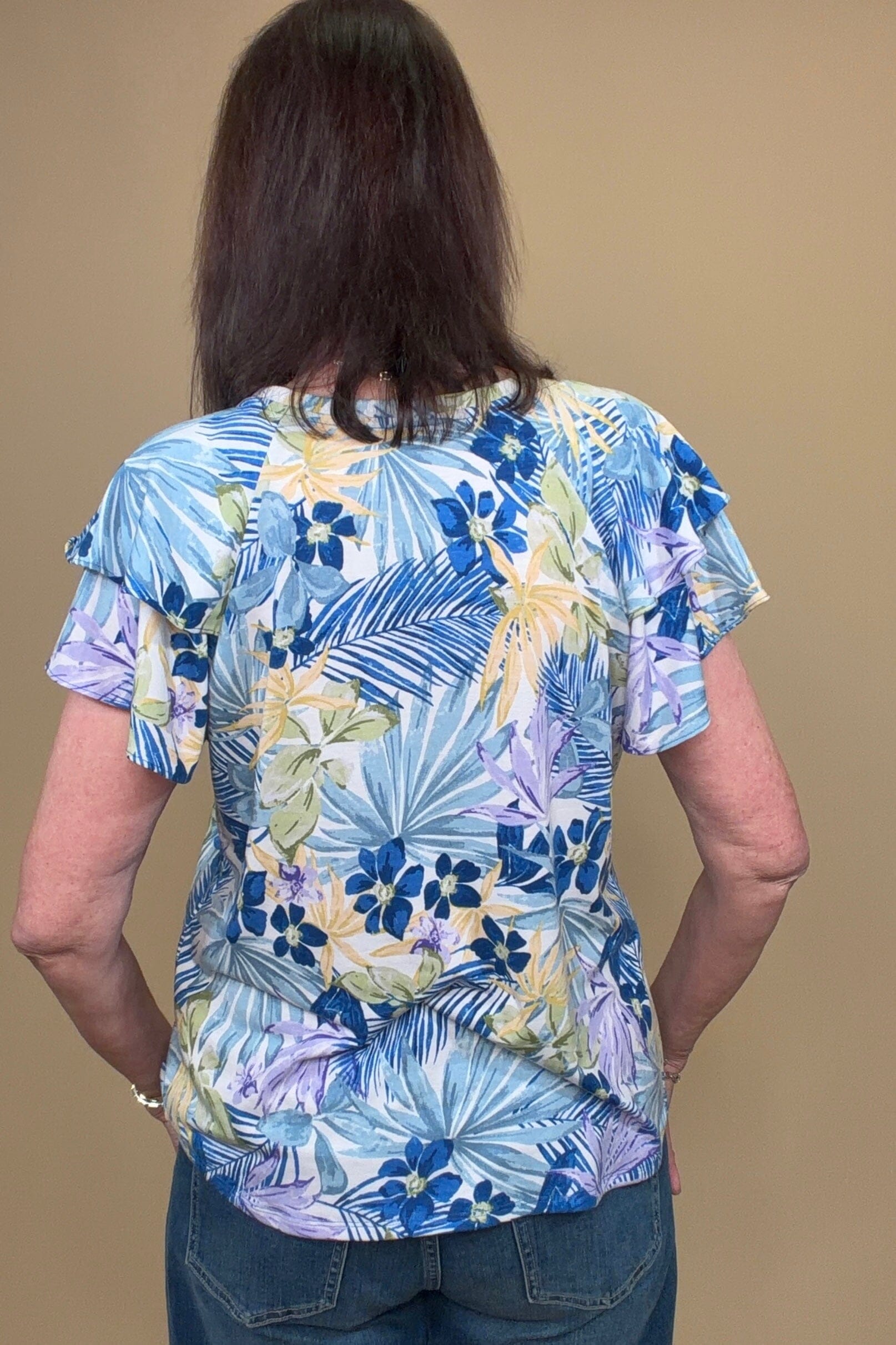 Printed Scoop Neck Ruffle Sleeve Top MISSY TOP SPECIAL SOUTHERN LADY