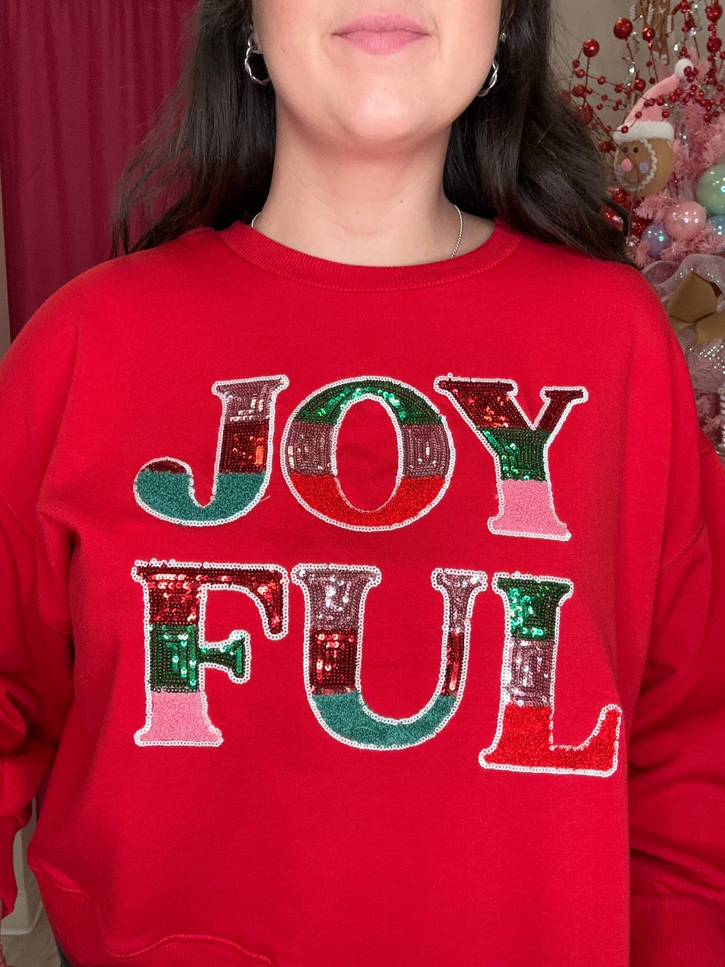 Long Sleeve Joyful Sequin Patch Sweatshirt JRTOP CASUAL TOP MARYSQUARE