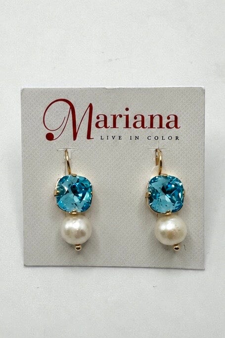 Double Stone Cushion Cut Earrings with Aquamarine and Pearl - Yellow Gold BETTERBRANDJEWELRY MICHALSMARIANA