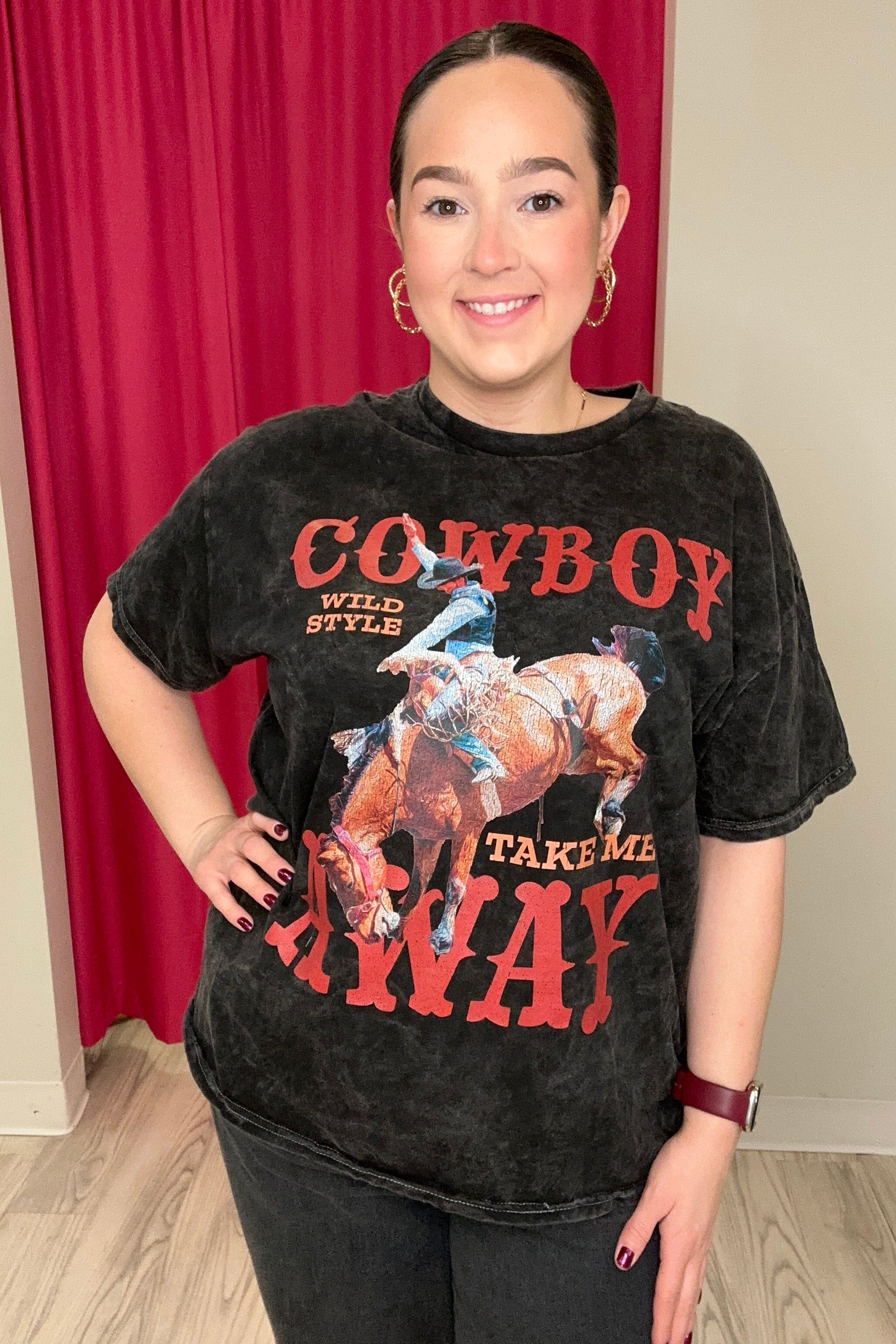 Short Sleeve Cowboy Take Me Away Tee MISSY BASIC KNIT SUGAR STITCH