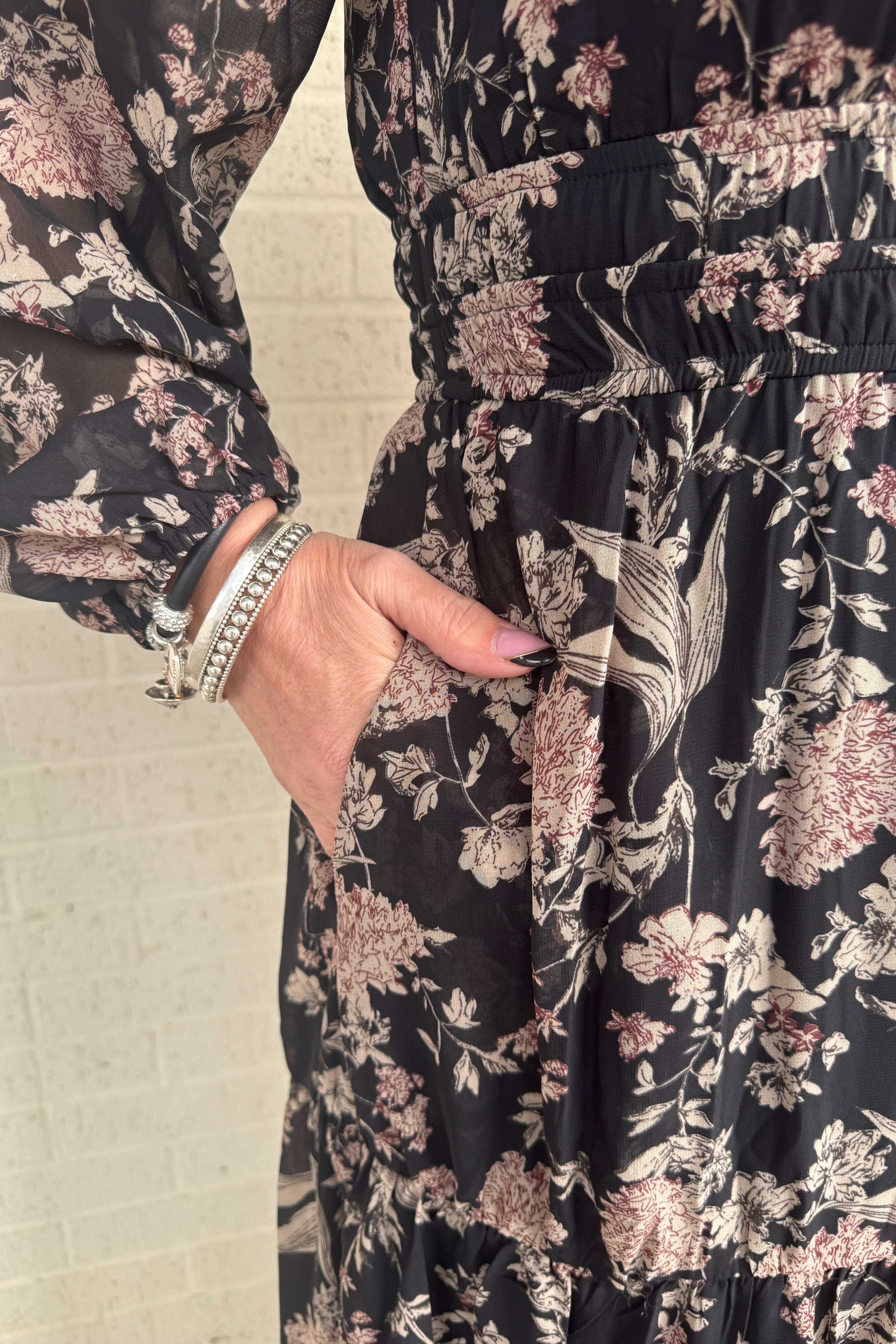 Long Sleeve Printed Maxi Dress DRESS SHE&SKY