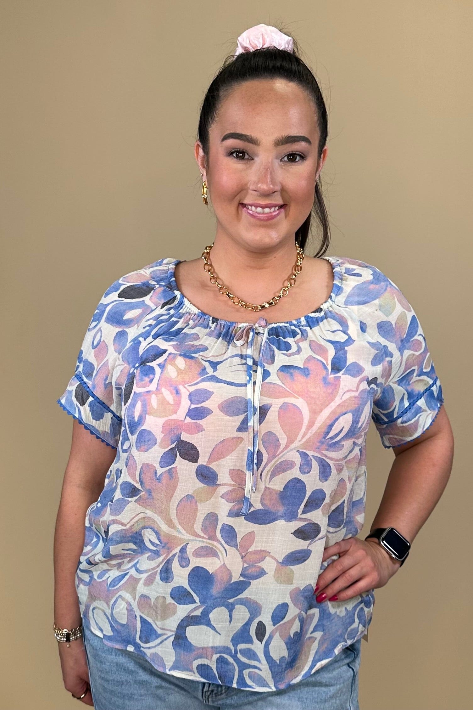 Short Sleeve Printed Top w/Tie MISSY TOP SPECIAL ZAC & RACHEL