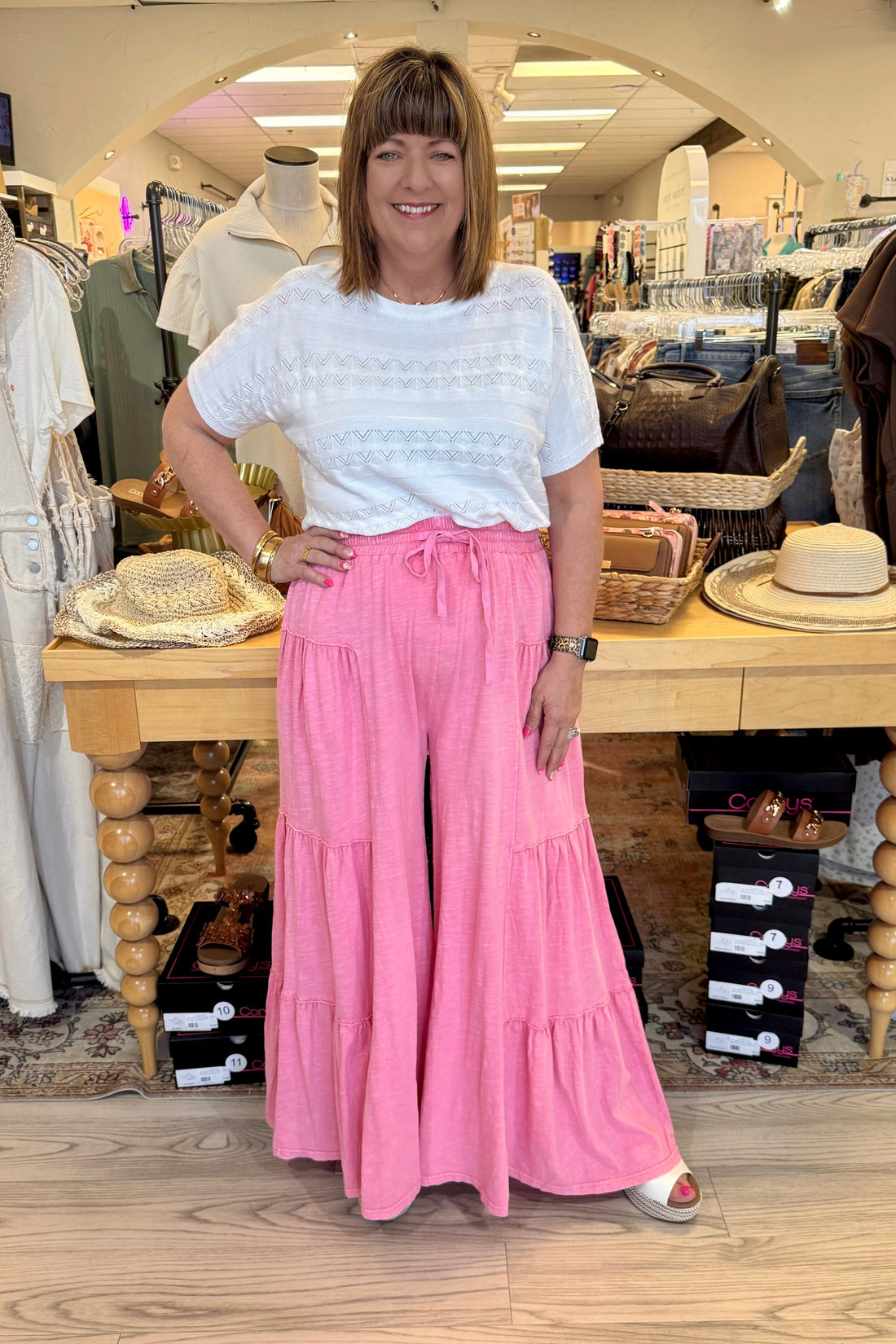 Mineral Wash Tiered Wide Leg Pant BOTTOMS BLUEVELVET