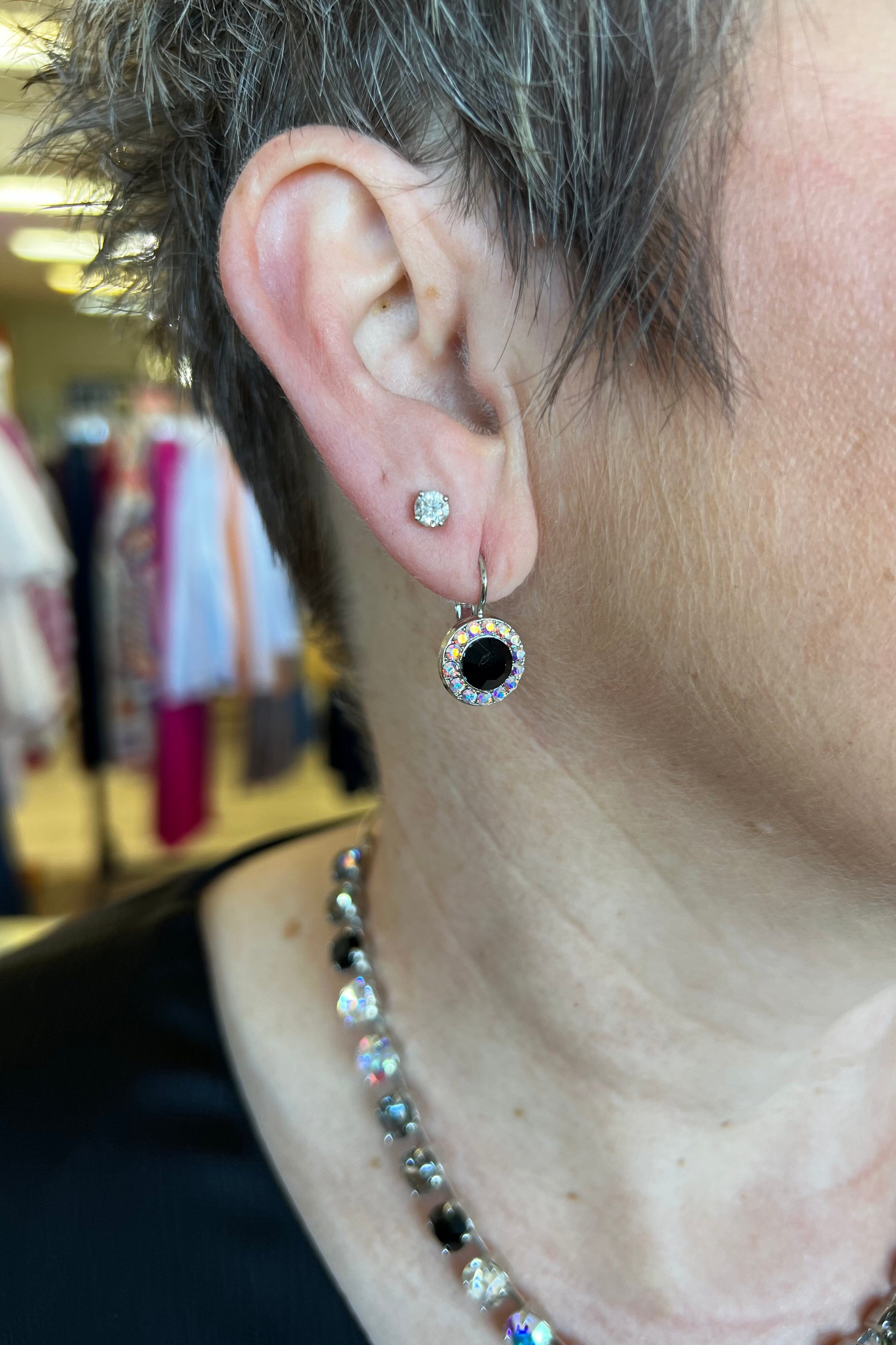 Medium Pavé Leverback Earrings in "Obsidian Shores" JEWELRY Mariana