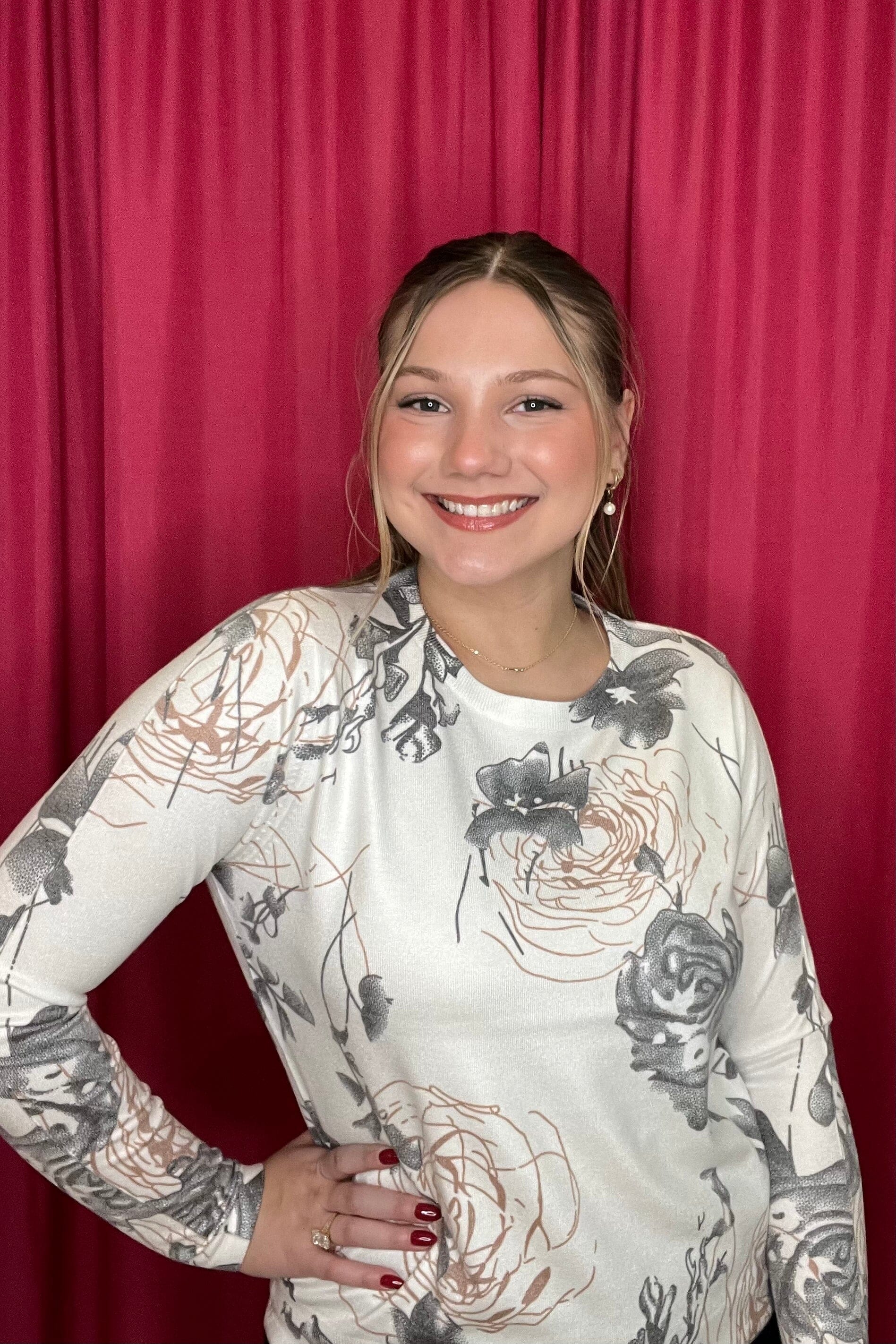 Long Sleeve Scoop Neck Printed Top MISSY TOP SPECIAL KEREN HART