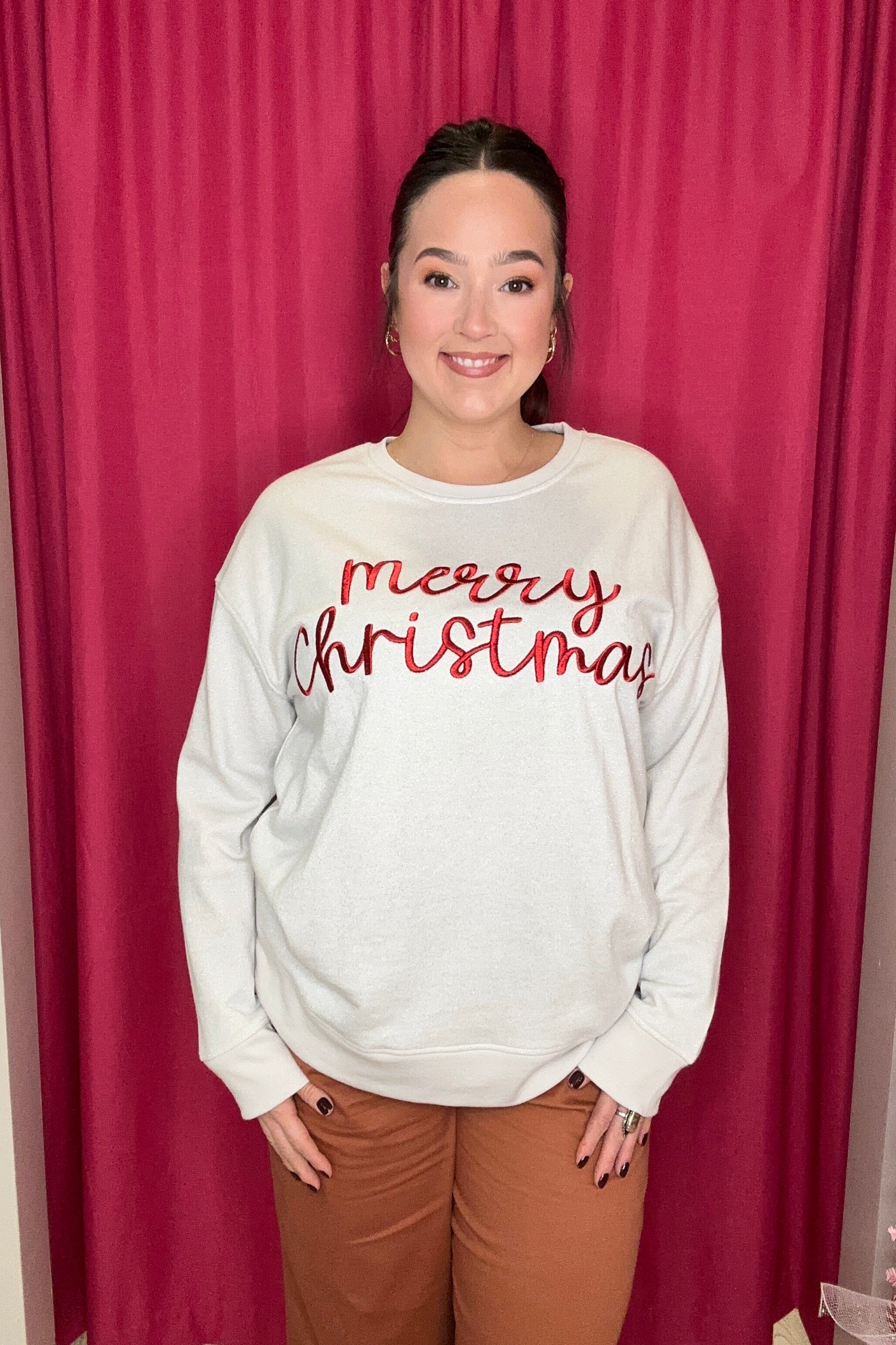 Long Sleeve Merry Christmas Sweater MISSY BASIC KNIT WASHCO APPAREL